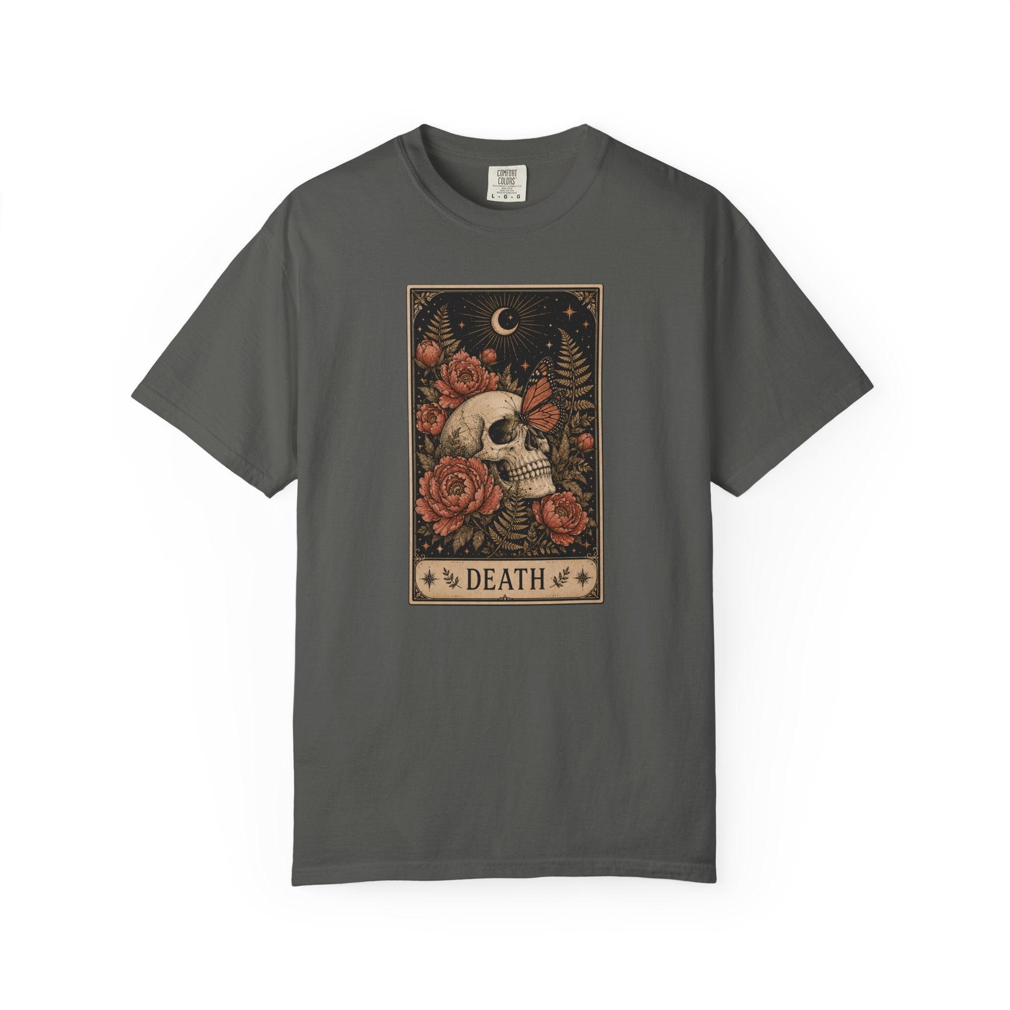 Vintage Death Tarot Card T-Shirt - Floral Skull & Butterfly Tee