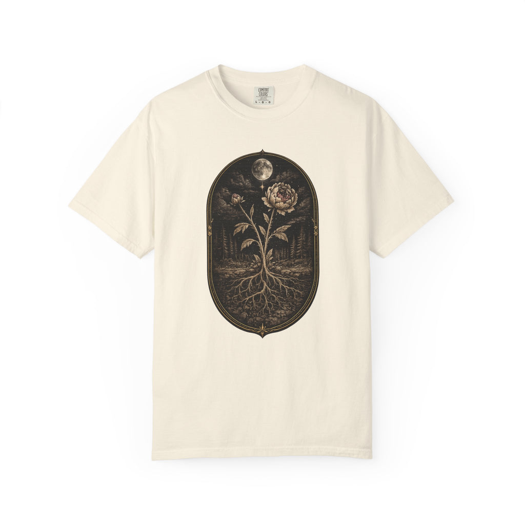 Botanical Moonflower T-Shirt - Vintage Floral with Roots Graphic