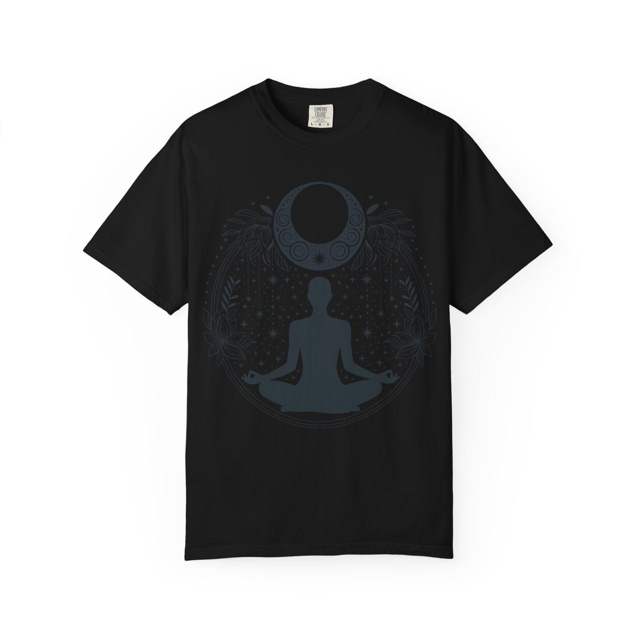 Meditation Moon T-Shirt — Yoga Silhouette & Crescent Moon Graphic