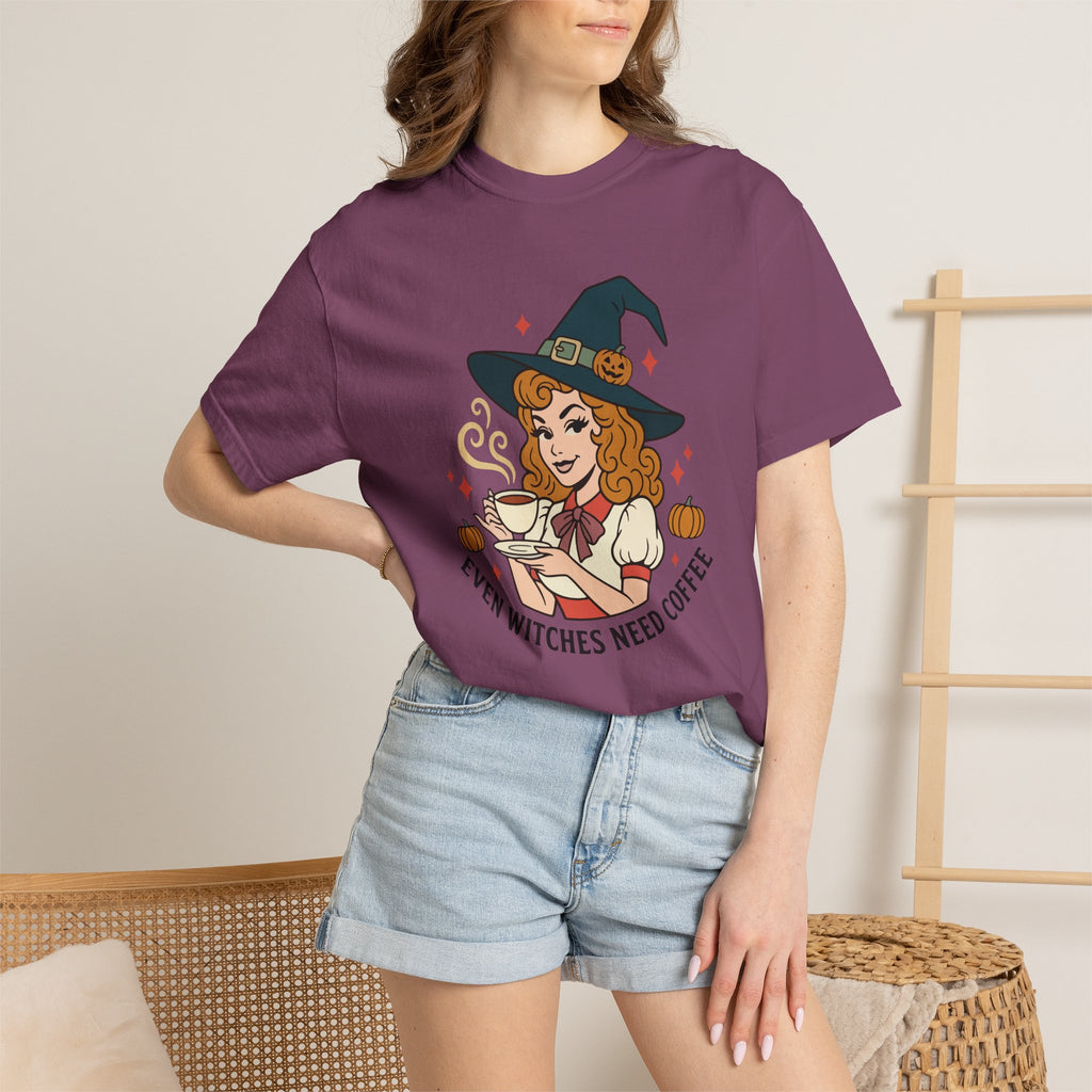 Witch Coffee T-Shirt — "Even Witches Need Coffee" Halloween Tee