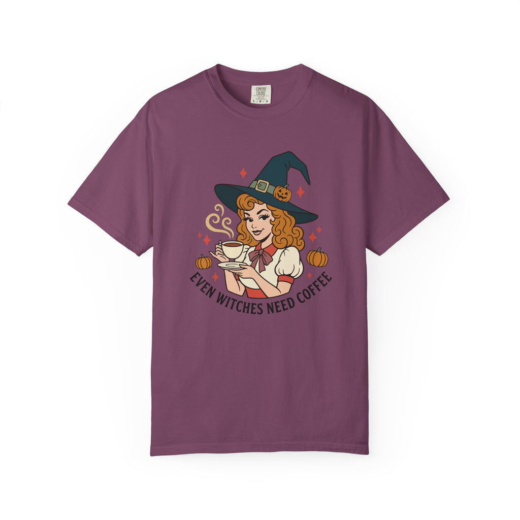 Witch Coffee T-Shirt — "Even Witches Need Coffee" Halloween Tee