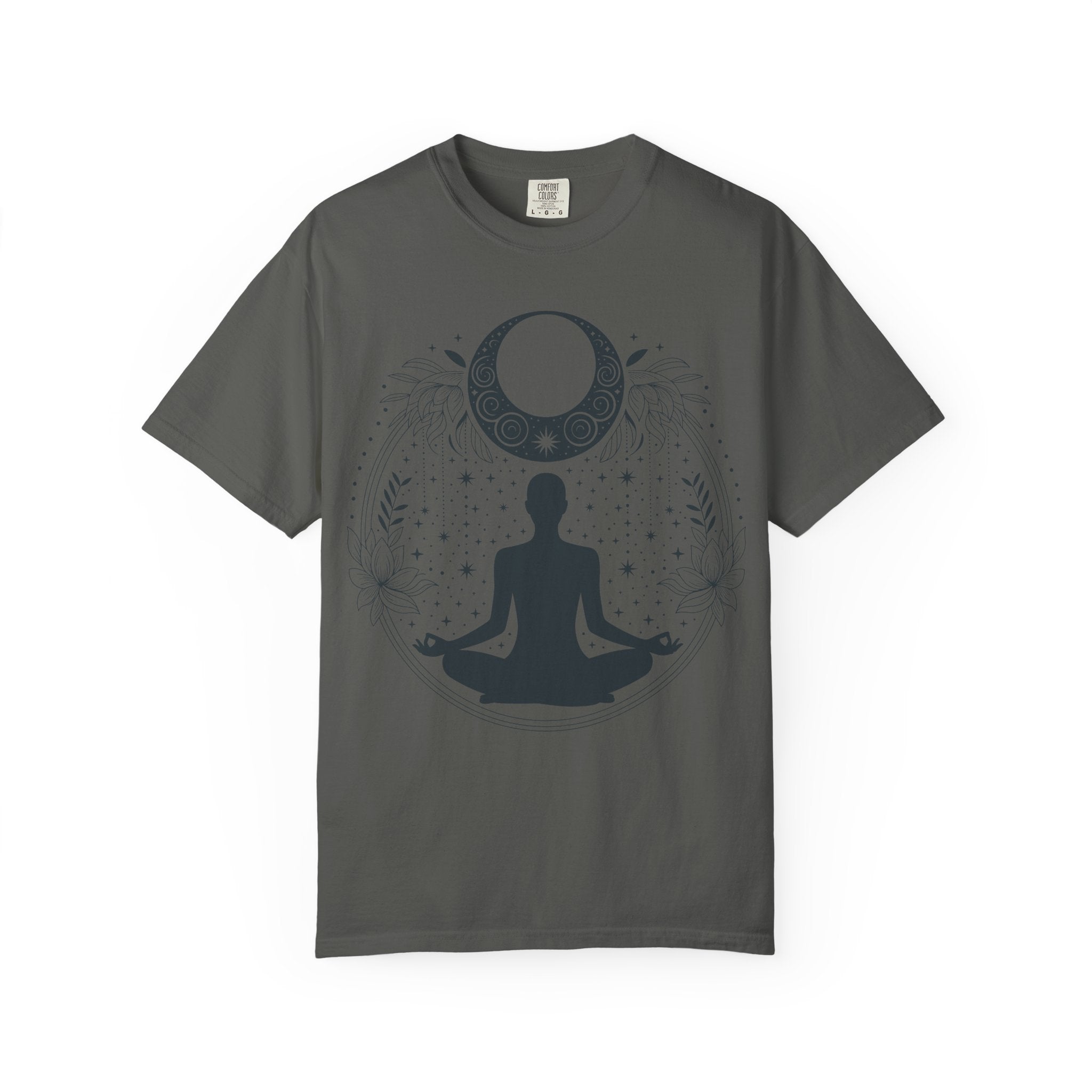 Meditation Moon T-Shirt — Yoga Silhouette & Crescent Moon Graphic