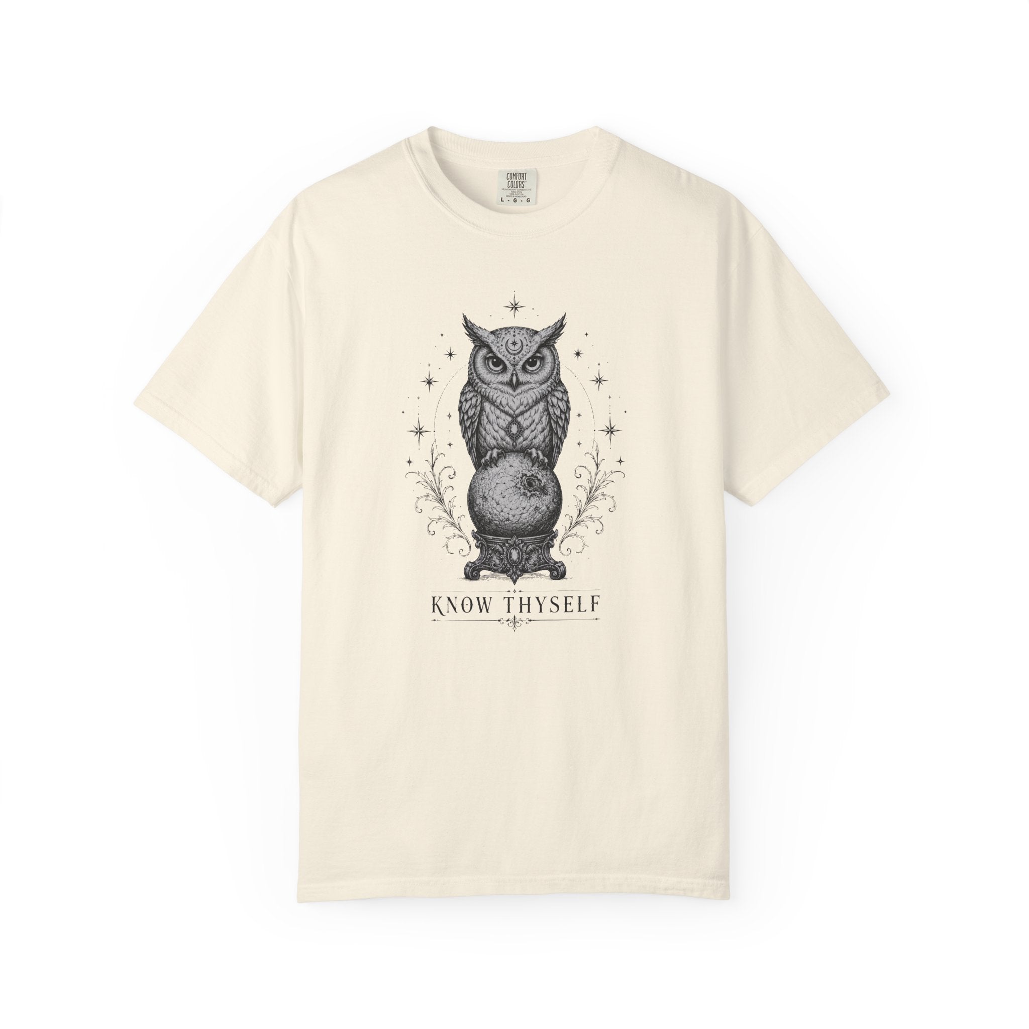 Know Thyself Owl T-Shirt - THE INK OF THE GRIMOIRES - Mystic Owl Graphic Tee