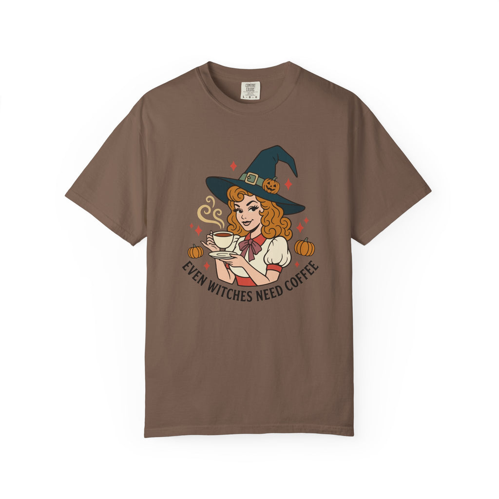 Witch Coffee T-Shirt — "Even Witches Need Coffee" Halloween Tee