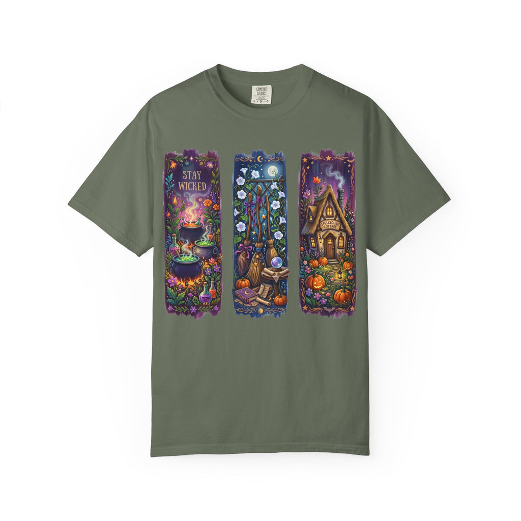 Witchy Autumn Panels T‑Shirt — "Stay Wicked" Halloween Tee