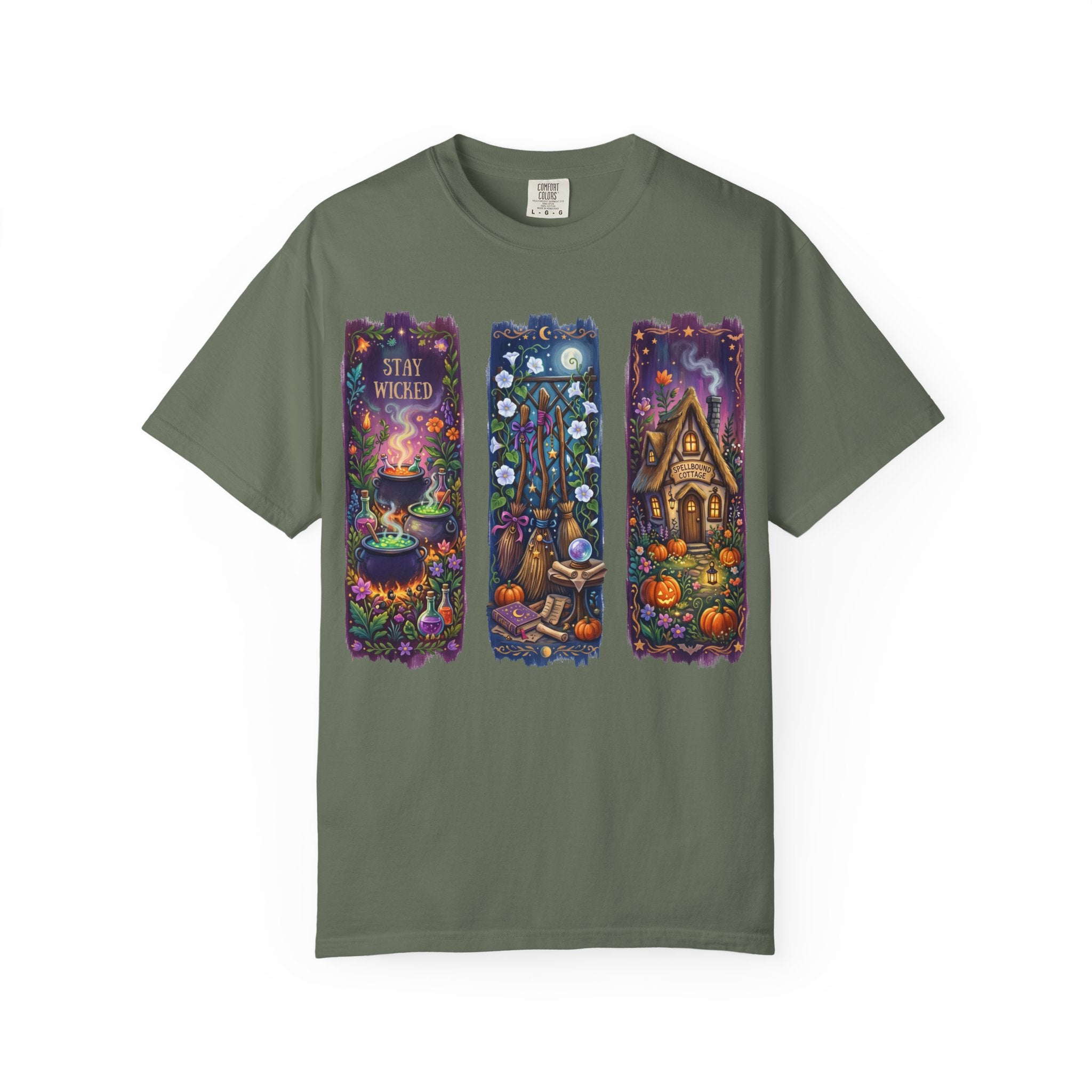 Witchy Autumn Panels T‑Shirt — "Stay Wicked" Halloween Tee