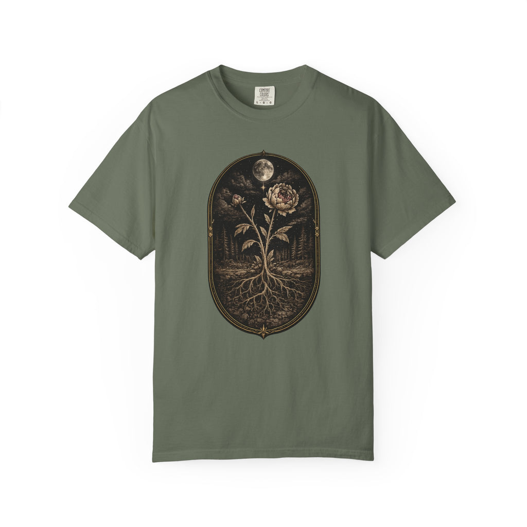 Botanical Moonflower T-Shirt - Vintage Floral with Roots Graphic