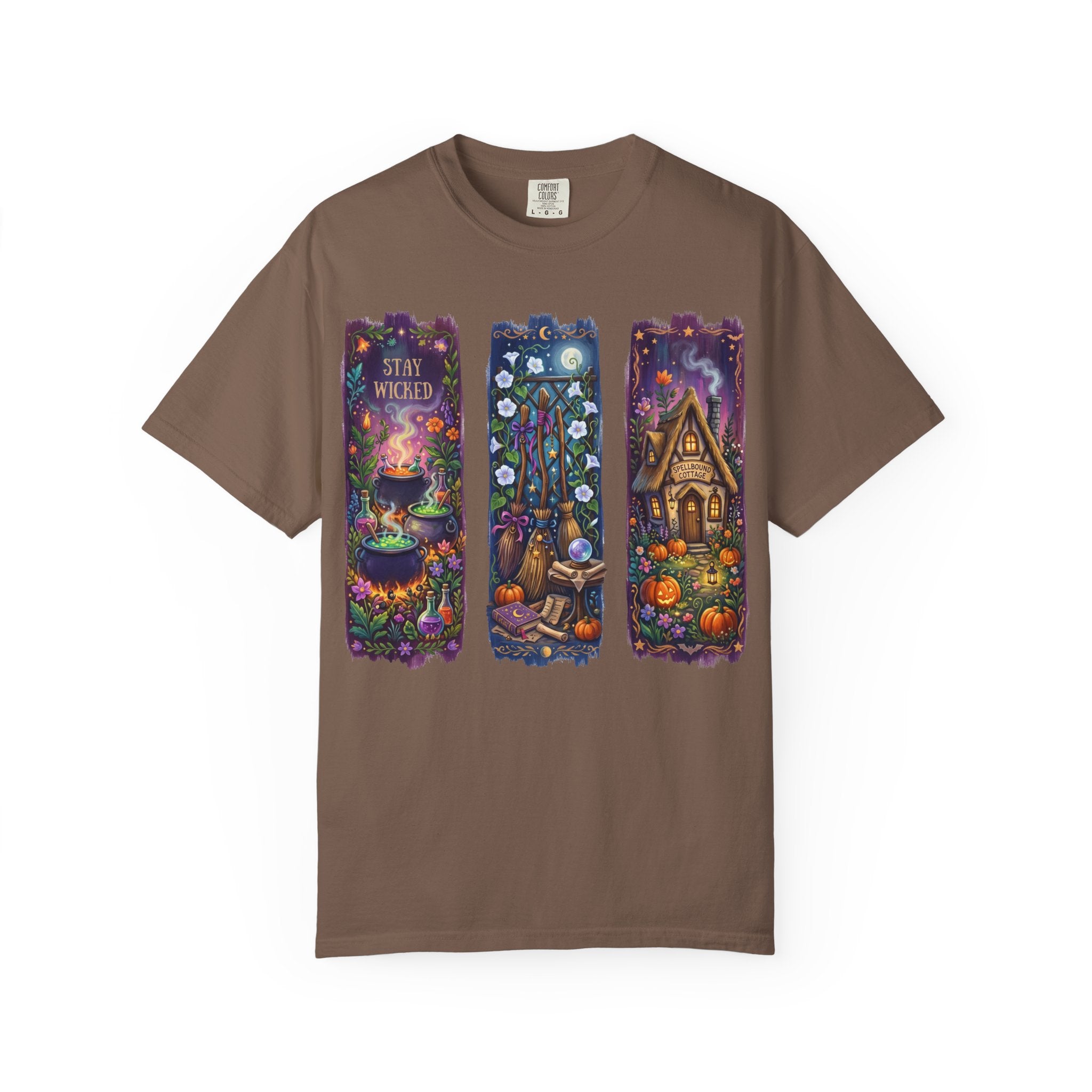 Witchy Autumn Panels T‑Shirt — "Stay Wicked" Halloween Tee