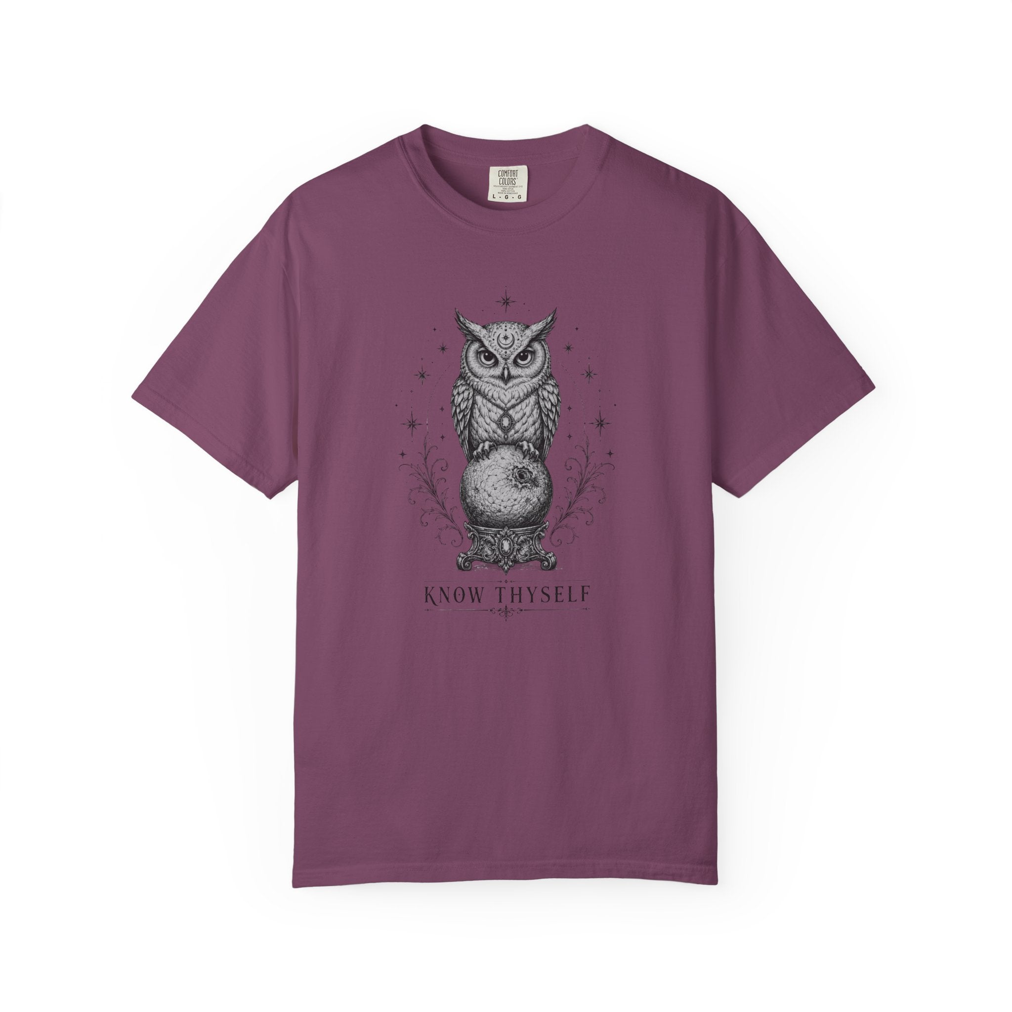 Know Thyself Owl T-Shirt - THE INK OF THE GRIMOIRES - Mystic Owl Graphic Tee