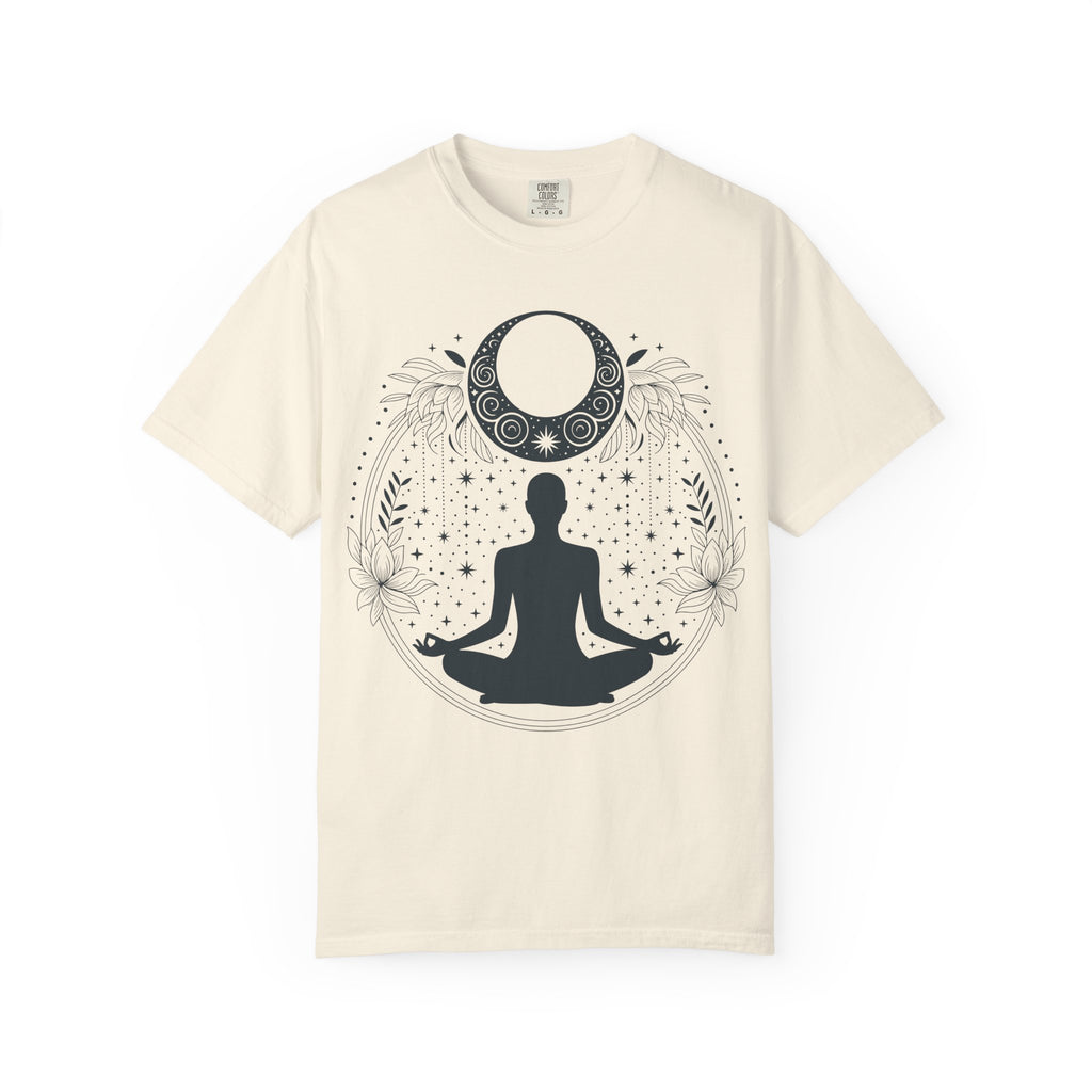 Meditation Moon T-Shirt — Yoga Silhouette & Crescent Moon Graphic