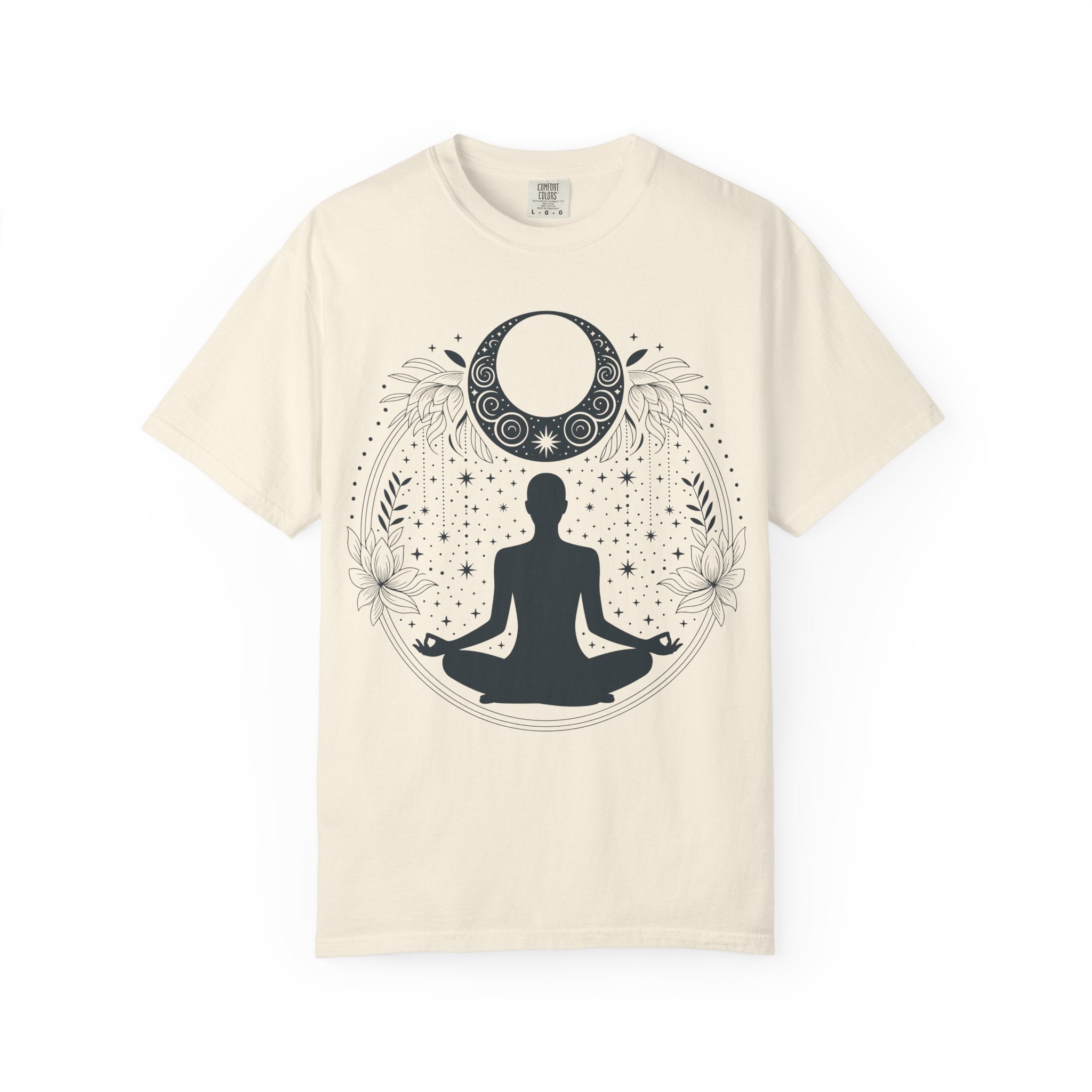 Meditation Moon T-Shirt — Yoga Silhouette & Crescent Moon Graphic