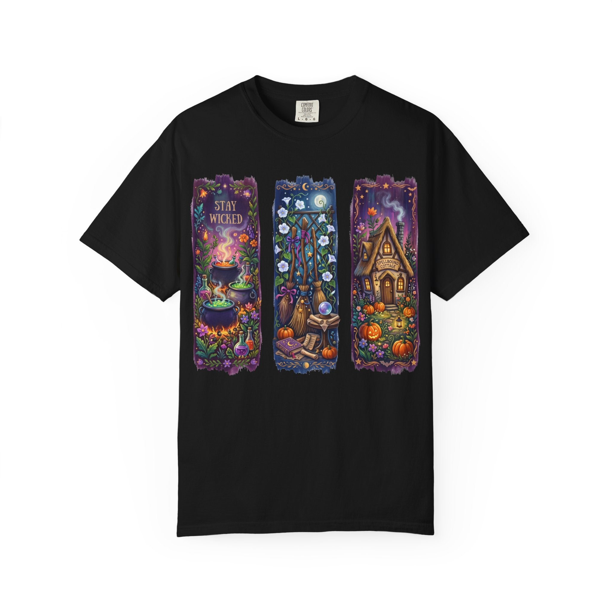 Witchy Autumn Panels T‑Shirt — "Stay Wicked" Halloween Tee