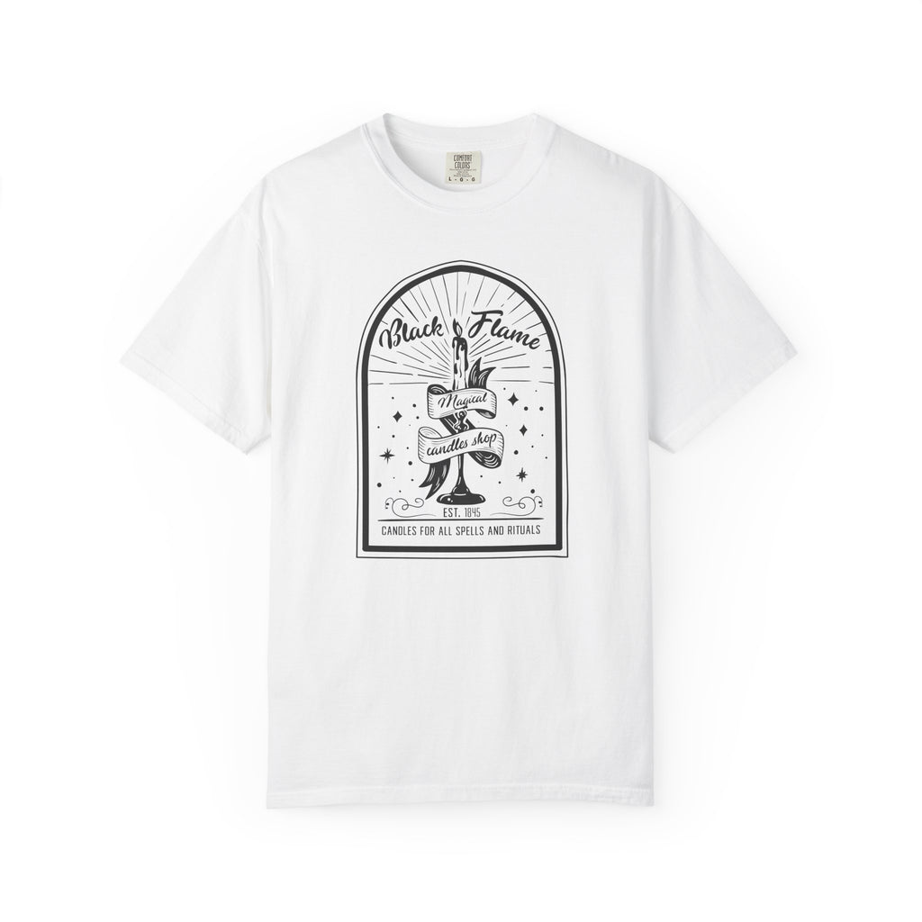 Black Flame Magical Candle Shop Graphic Tee, Gothic Occult Candle Graphic Tee, Witchy Shirt, Dark Academia Mystical Star T-Shirt