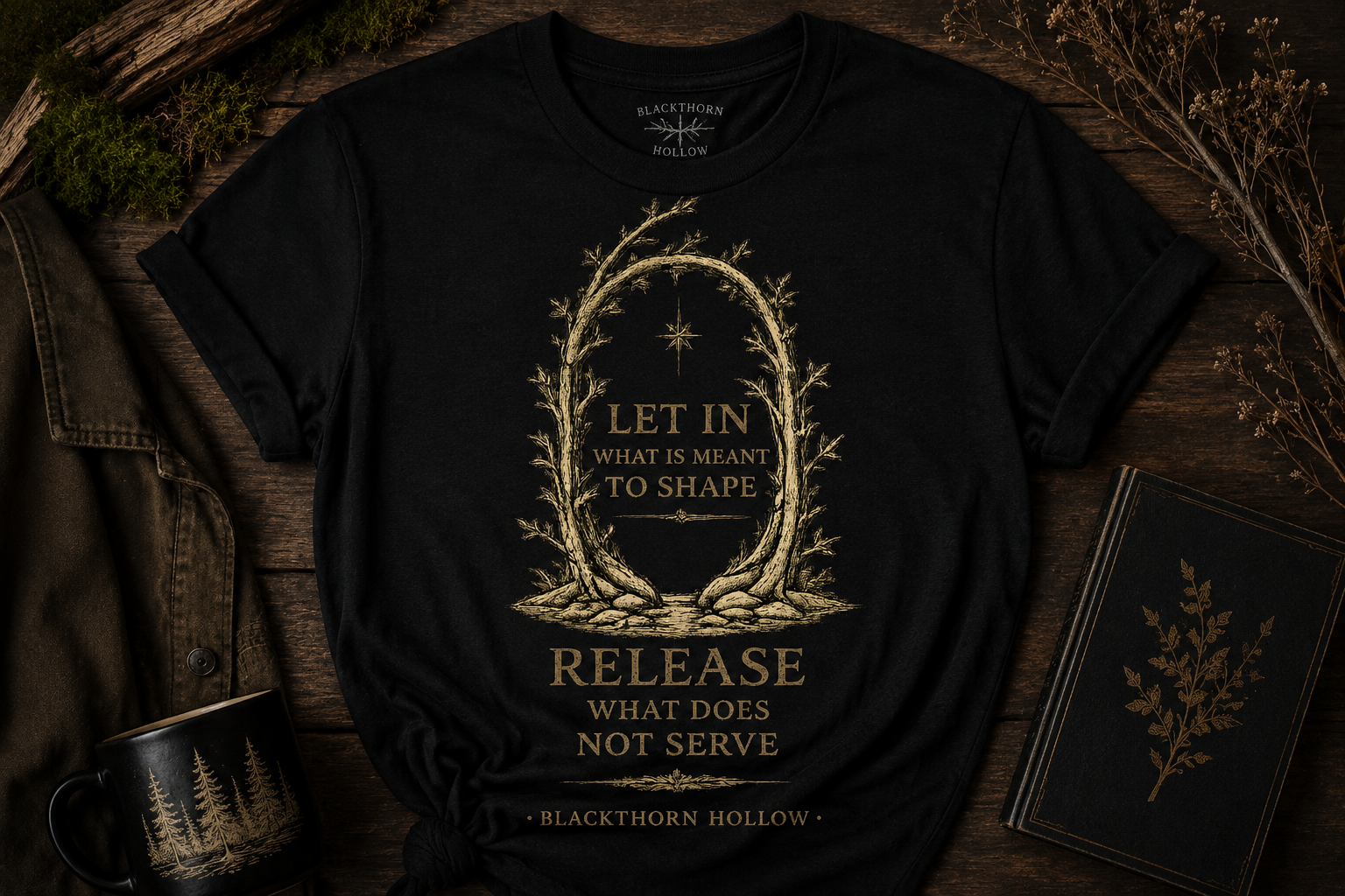 Let in What Shapes - Dark Cottagecore Botanical Tee - Blackthorn Hollow
