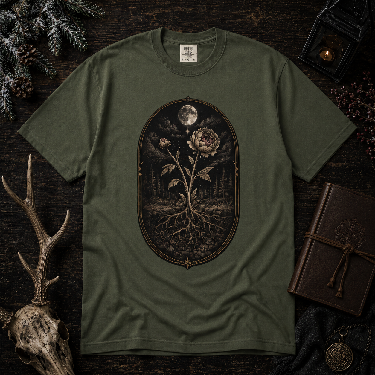 Botanical Moonflower T-Shirt - Vintage Floral with Roots Graphic