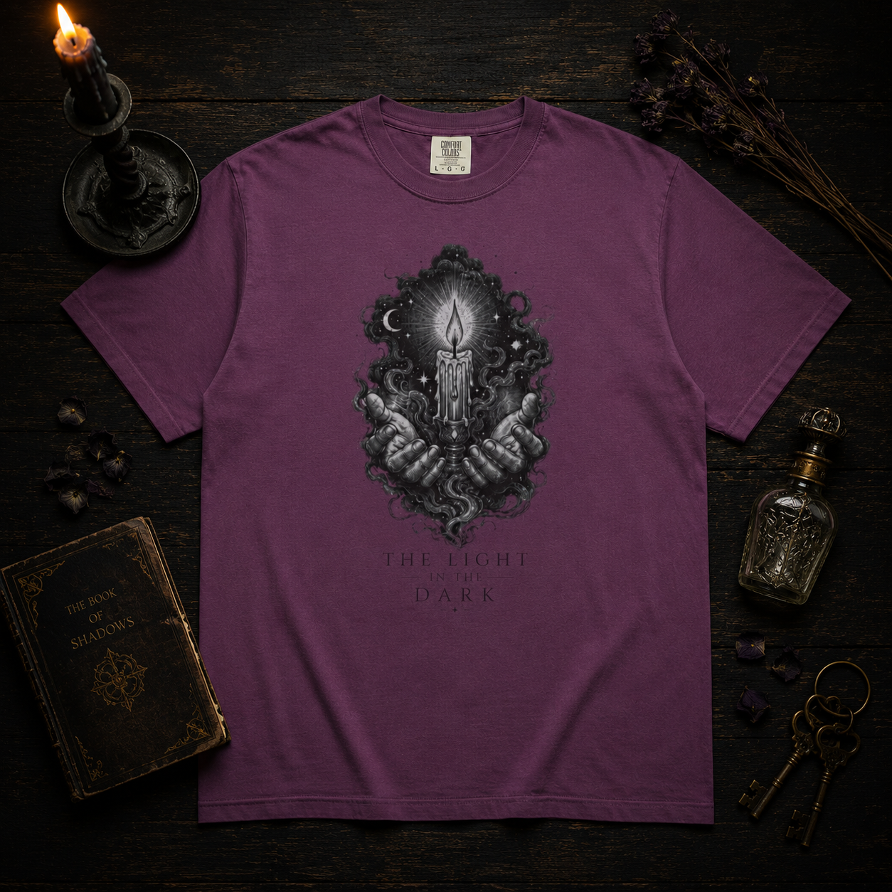 The Light in the Dark Graphic Tee - Occult Vintage Etching Comfort Colors Shirt
