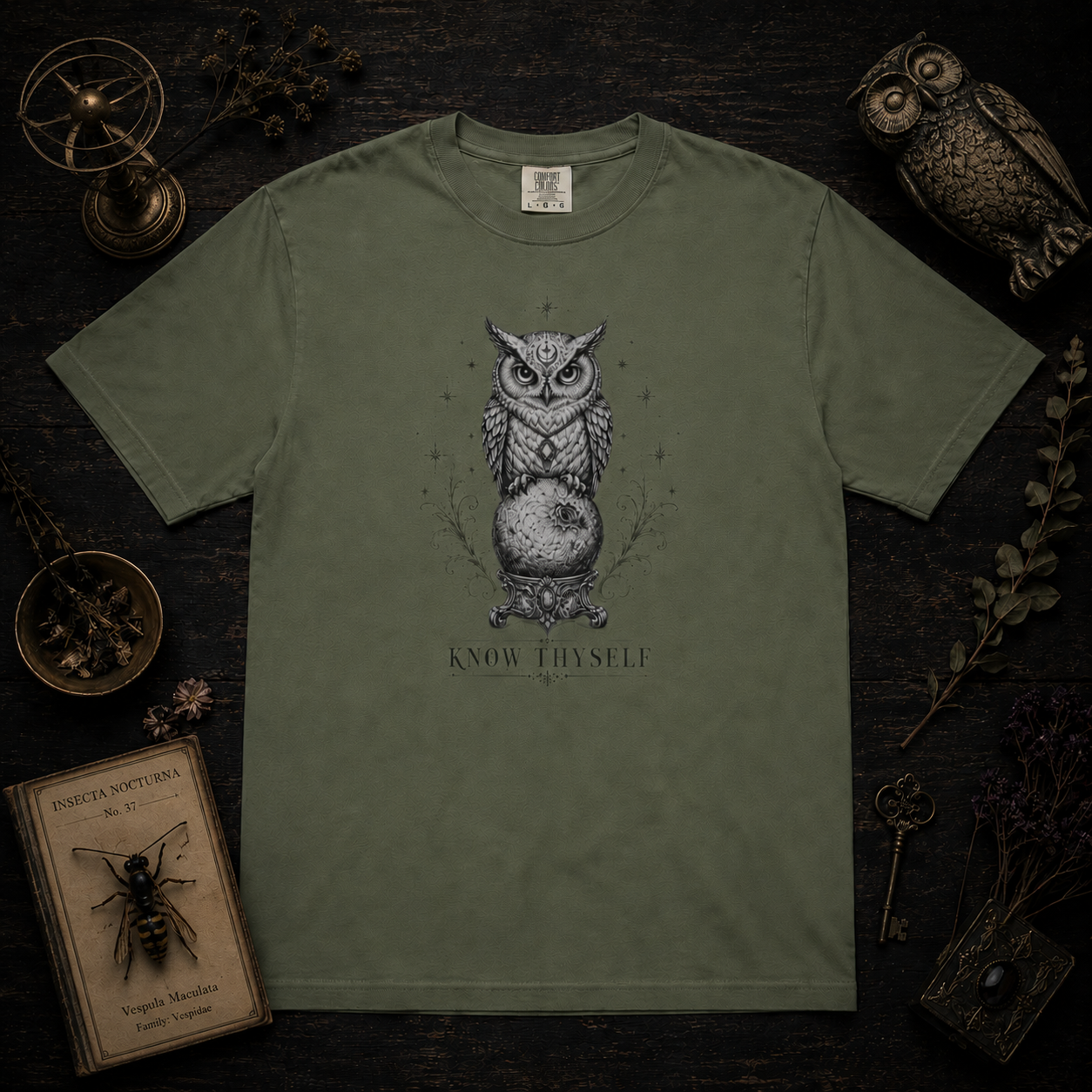 Know Thyself Owl T-Shirt - THE INK OF THE GRIMOIRES - Mystic Owl Graphic Tee