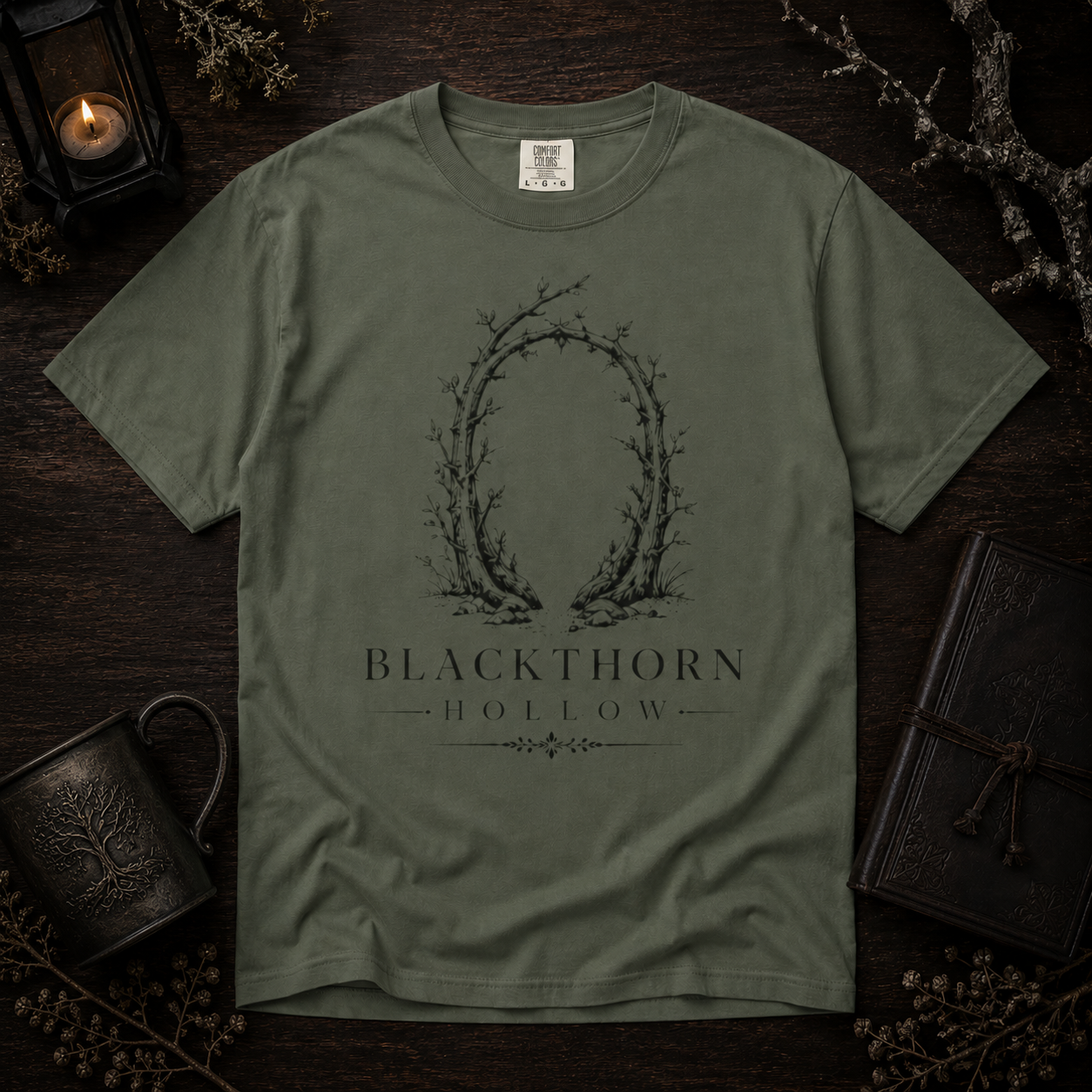 Blackthorn Hollow T-shirt - Vintage Botanical Crest Tee