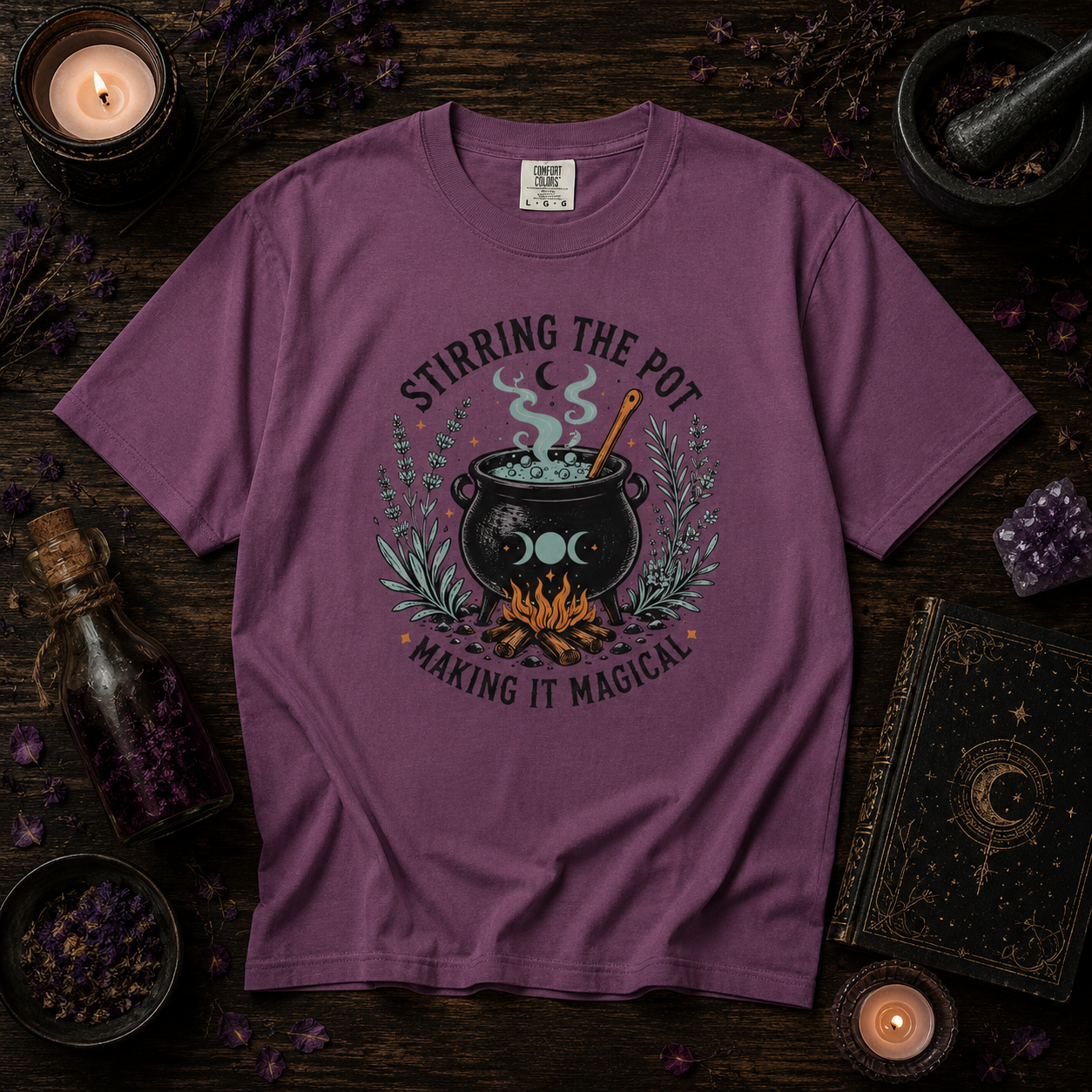 Stirring the Pot, Making It Magical - Witchy Graphic Tee -  Cauldron T-Shirt