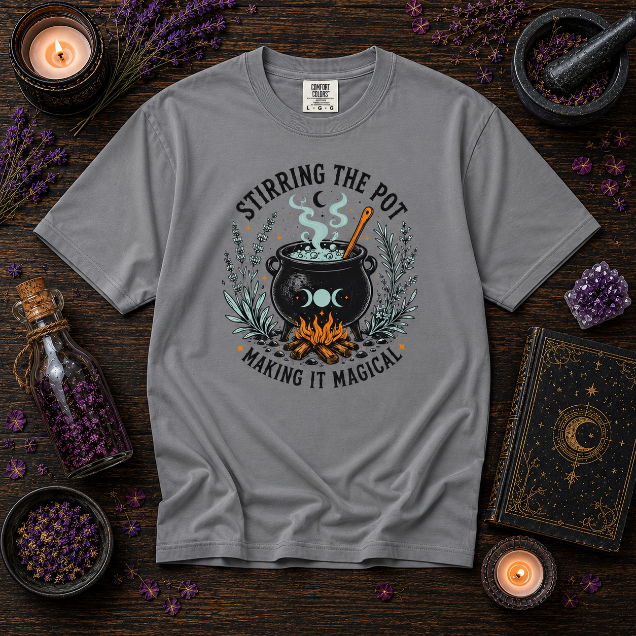 Stirring the Pot, Making It Magical - Witchy Graphic Tee -  Cauldron T-Shirt