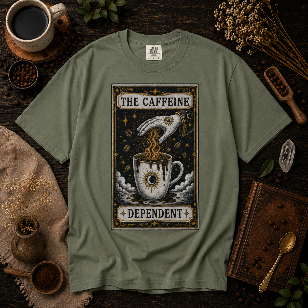 The Caffeine Dependent Tarot Card Shirt - tarot witchy coffee t-shirt