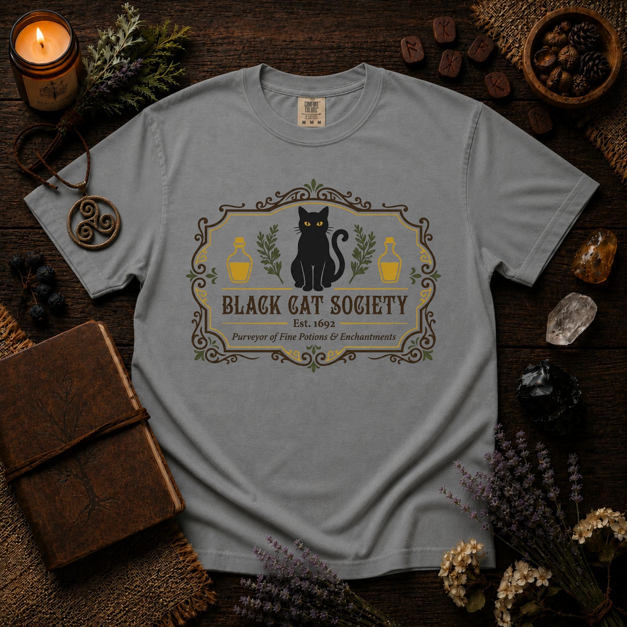 Black Cat Society Shirt Comfort Colors Tee Folklore Clothing Apothecary Graphic TShirt Subtle Witchy Top Mystic Cat Gift