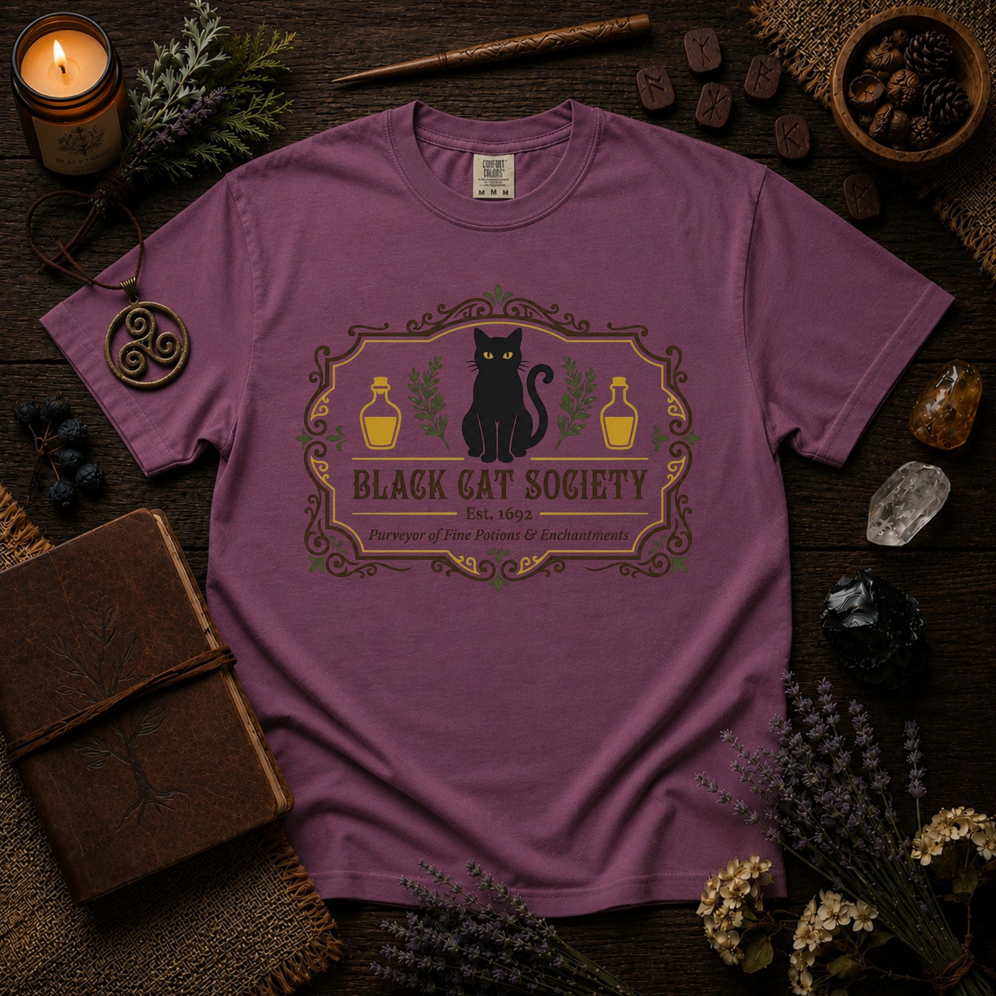 Black Cat Society Shirt Comfort Colors Tee Folklore Clothing Apothecary Graphic TShirt Subtle Witchy Top Mystic Cat Gift