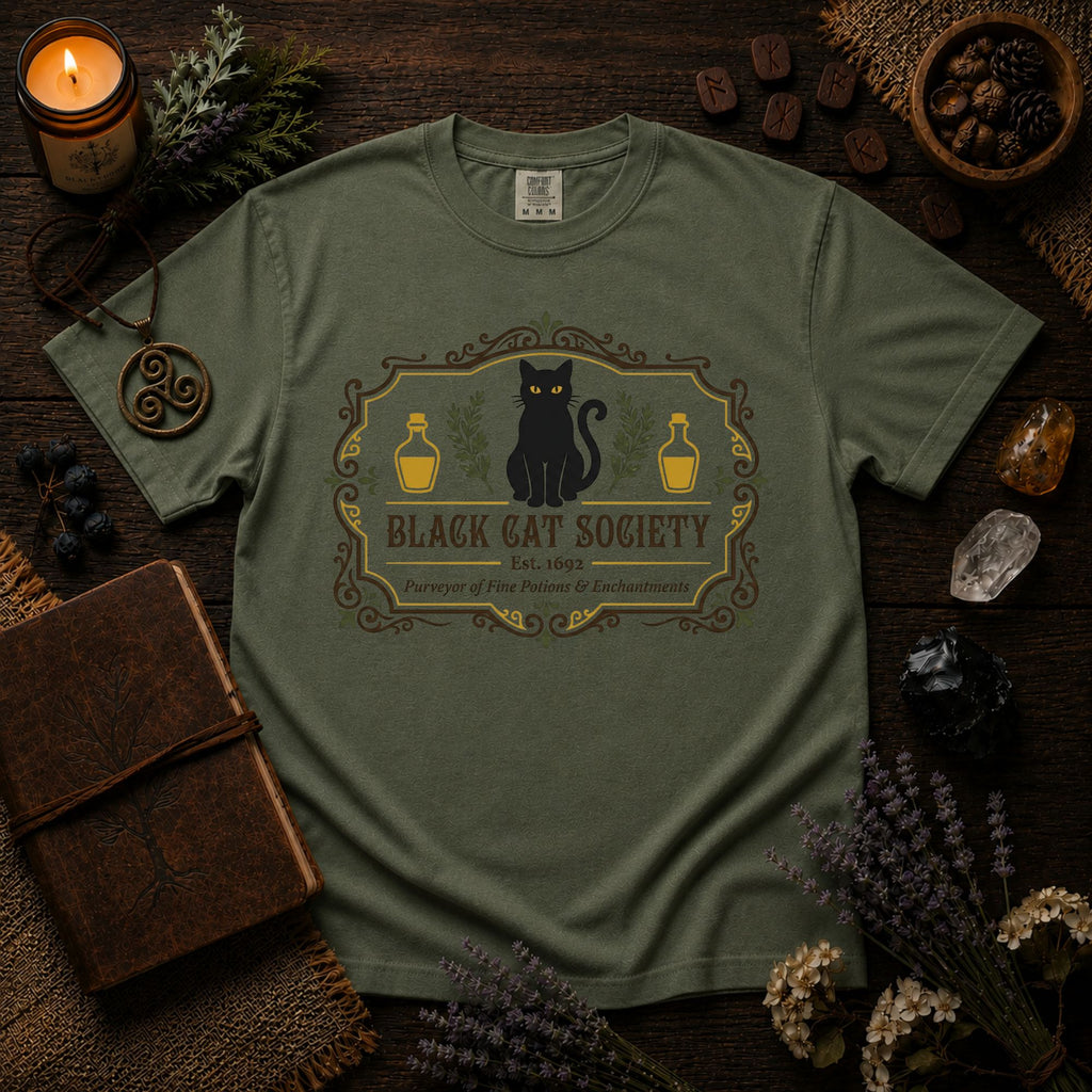 Black Cat Society Shirt Comfort Colors Tee Folklore Clothing Apothecary Graphic TShirt Subtle Witchy Top Mystic Cat Gift