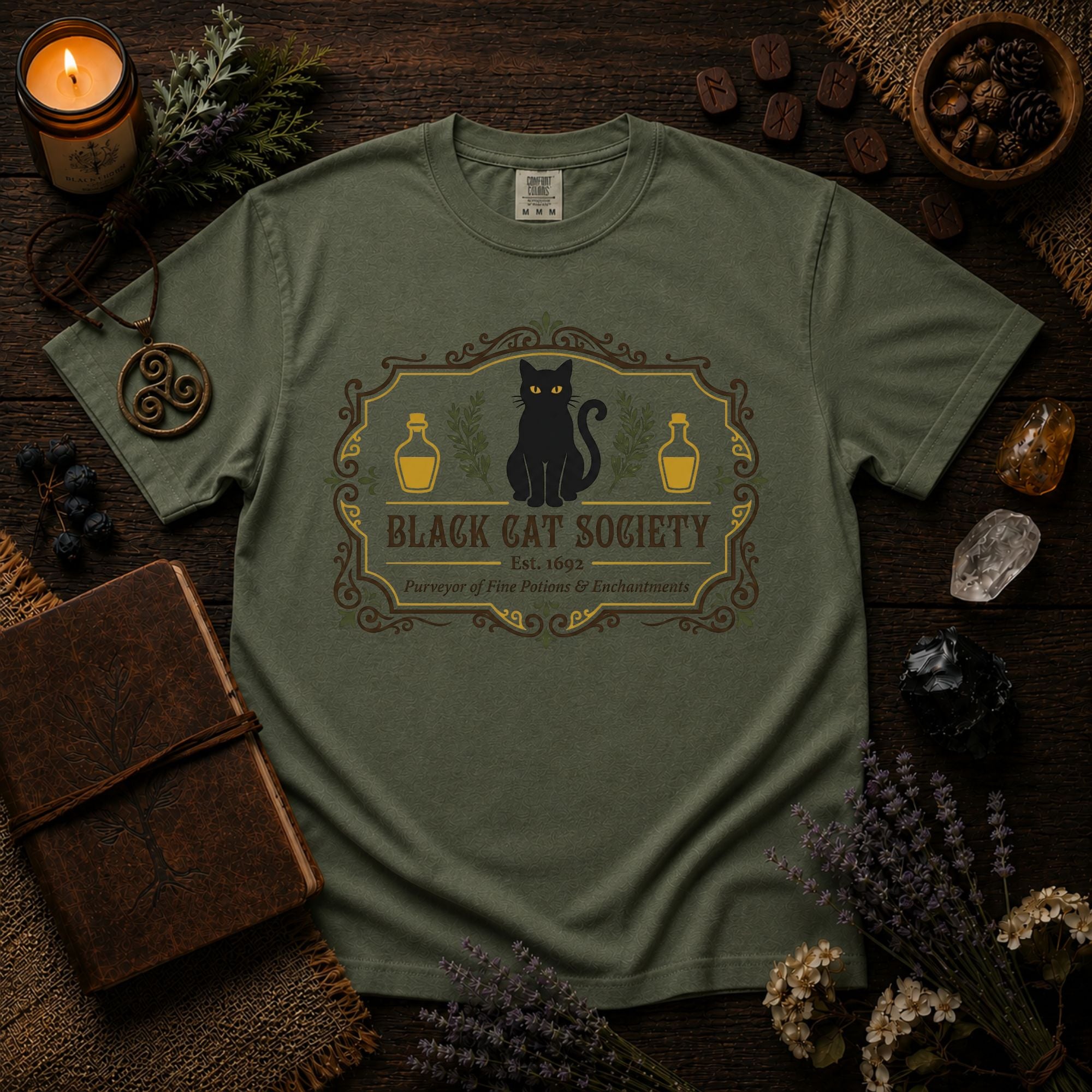 Black Cat Society Shirt Comfort Colors Tee Folklore Clothing Apothecary Graphic TShirt Subtle Witchy Top Mystic Cat Gift