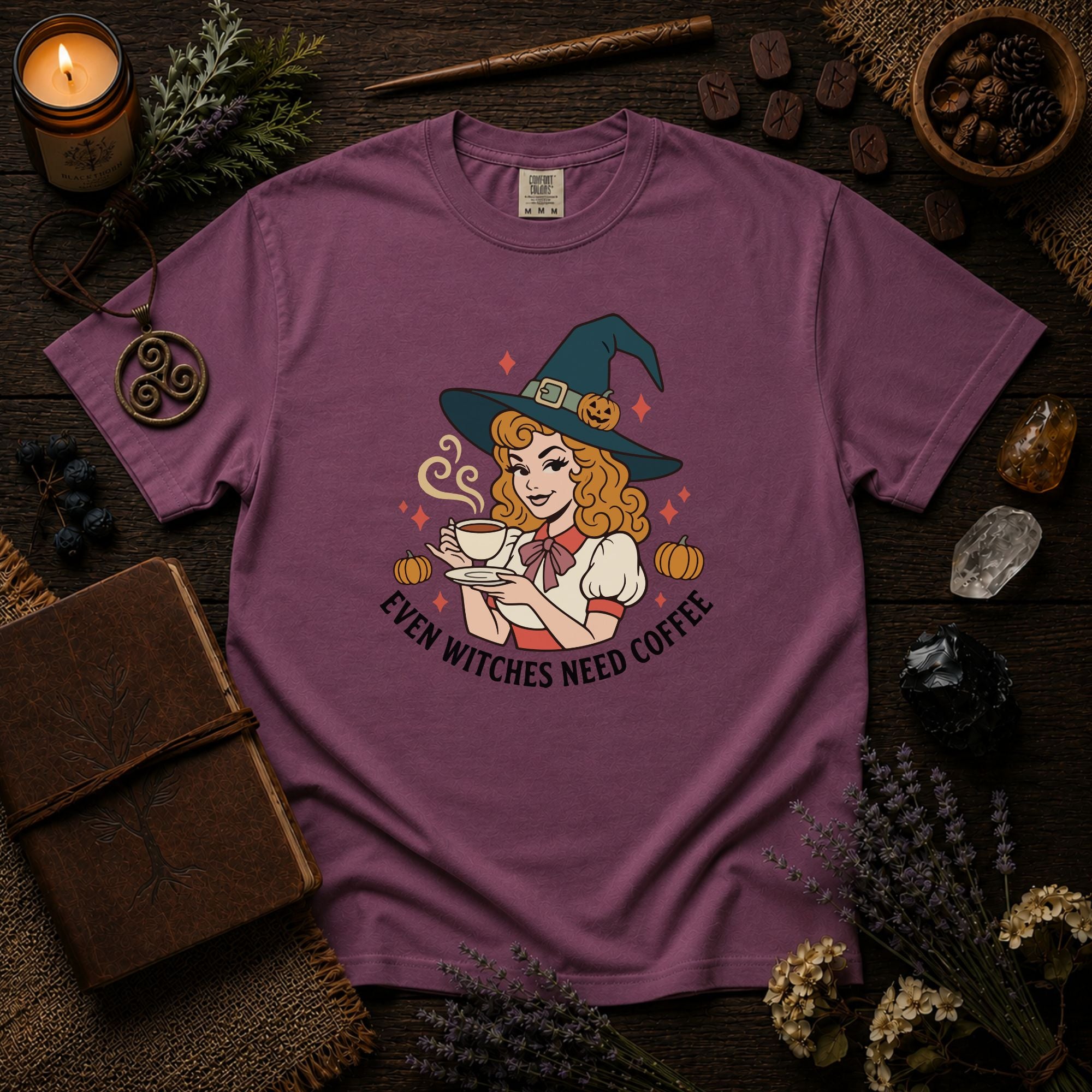 Witch Coffee T-Shirt — "Even Witches Need Coffee" Halloween Tee