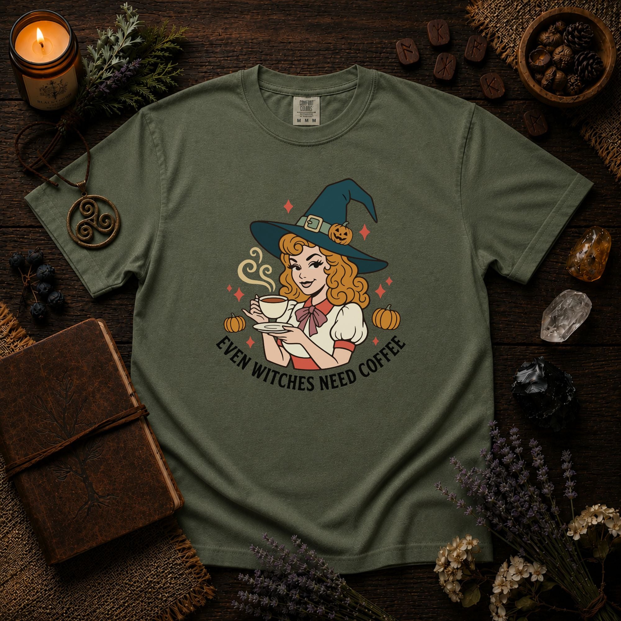 Witch Coffee T-Shirt — "Even Witches Need Coffee" Halloween Tee