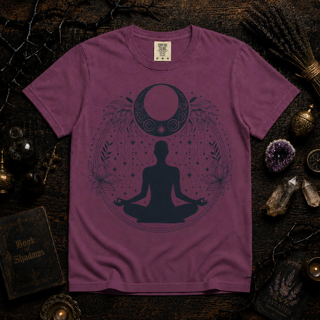 Meditation Moon T-Shirt — Yoga Silhouette & Crescent Moon Graphic