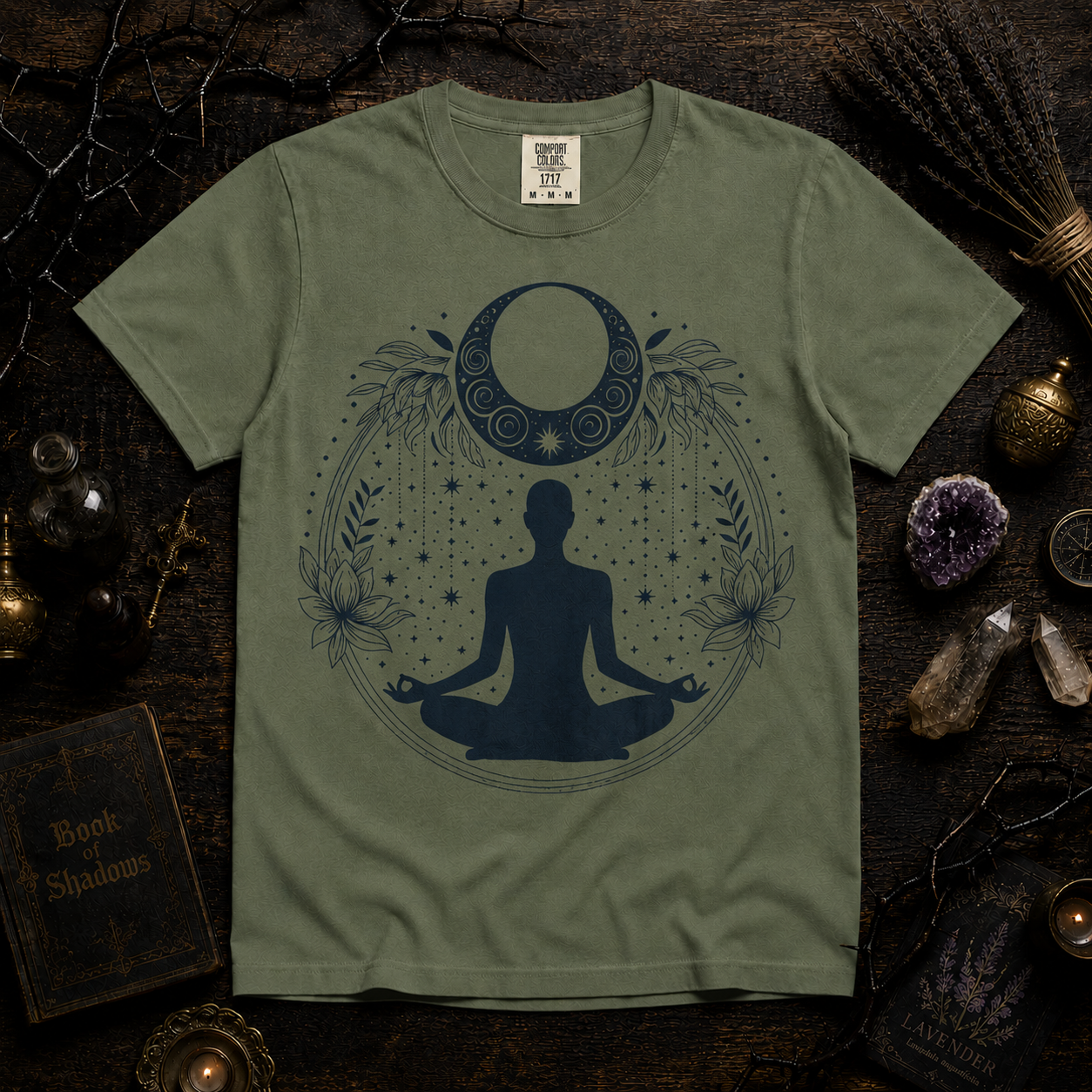 Meditation Moon T-Shirt — Yoga Silhouette & Crescent Moon Graphic