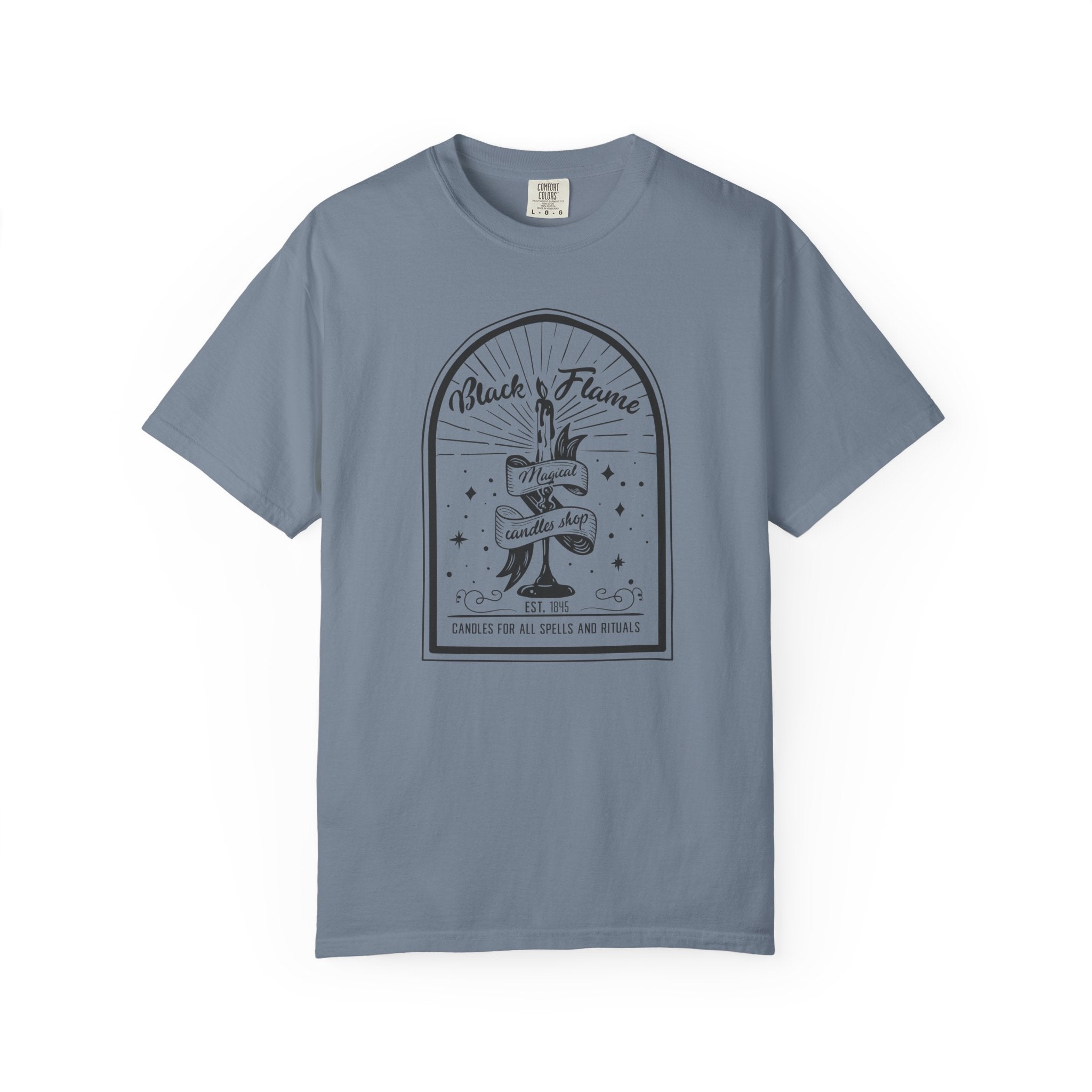 Black Flame Magical Candle Shop Graphic Tee, Gothic Occult Candle Graphic Tee, Witchy Shirt, Dark Academia Mystical Star T-Shirt