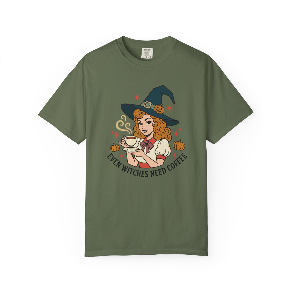 Witch Coffee T-Shirt — "Even Witches Need Coffee" Halloween Tee