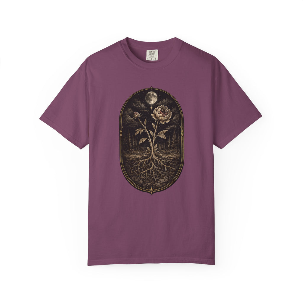 Botanical Moonflower T-Shirt - Vintage Floral with Roots Graphic