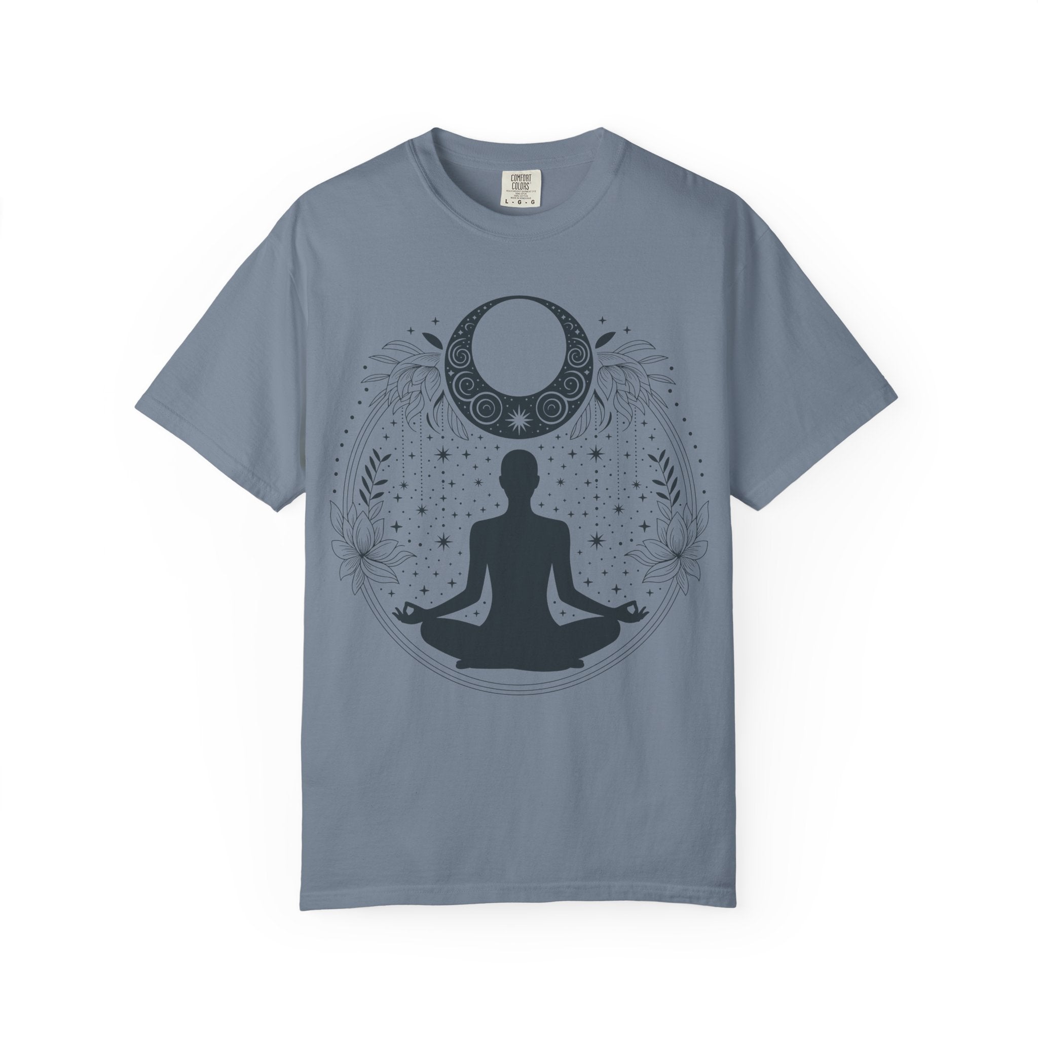 Meditation Moon T-Shirt — Yoga Silhouette & Crescent Moon Graphic