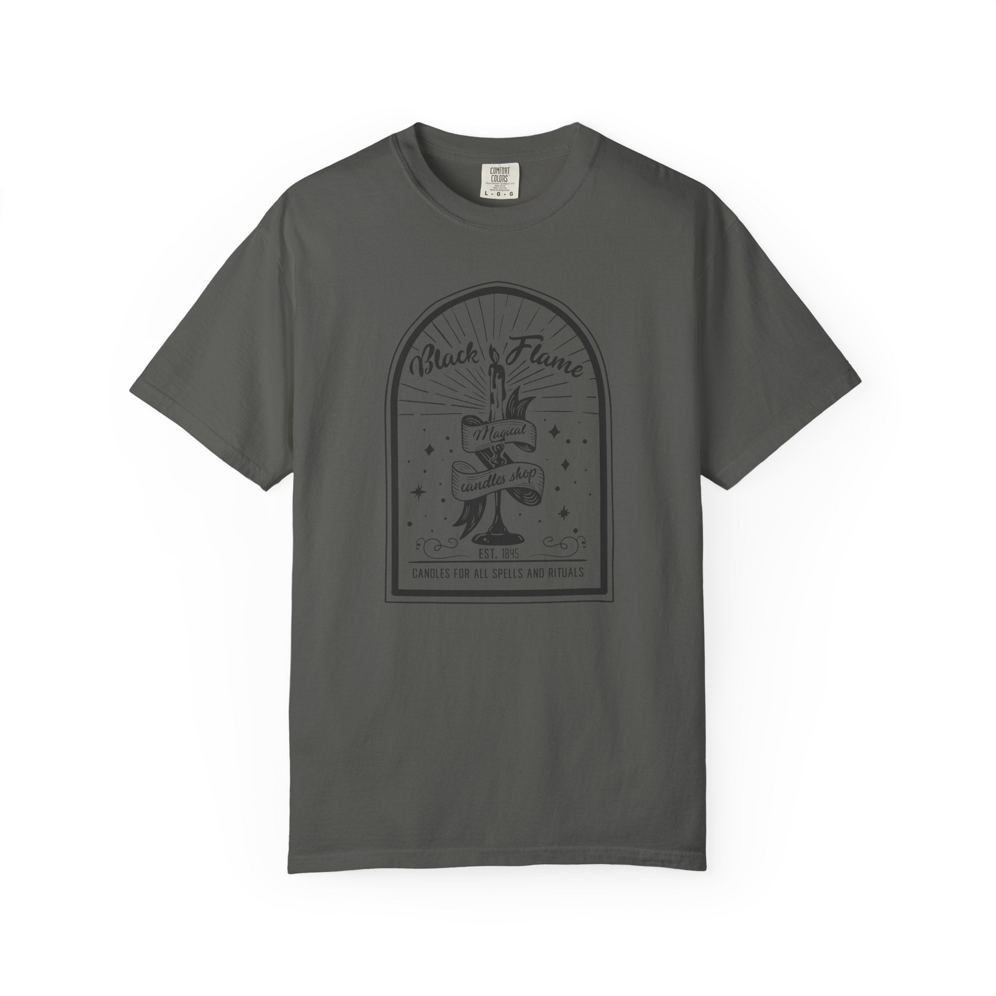 Black Flame Magical Candle Shop Graphic Tee, Gothic Occult Candle Graphic Tee, Witchy Shirt, Dark Academia Mystical Star T-Shirt
