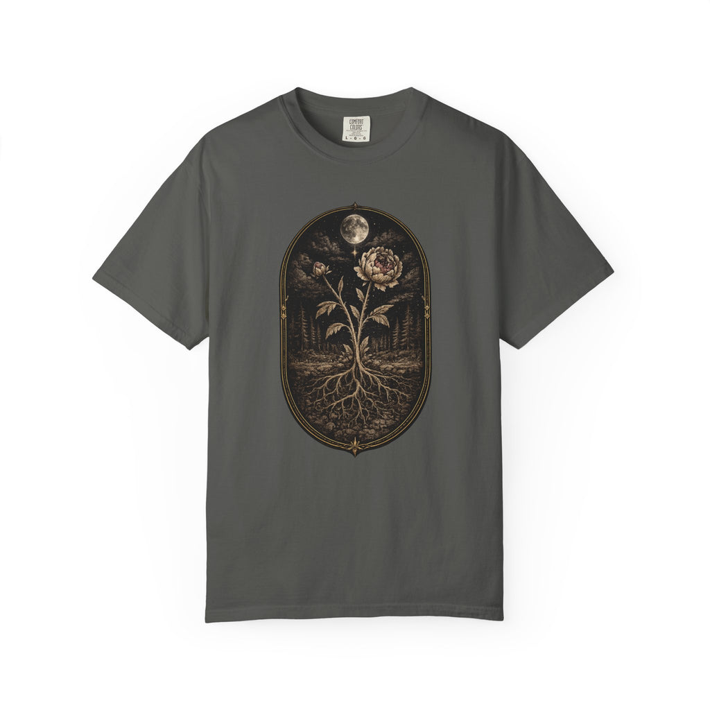 Botanical Moonflower T-Shirt - Vintage Floral with Roots Graphic