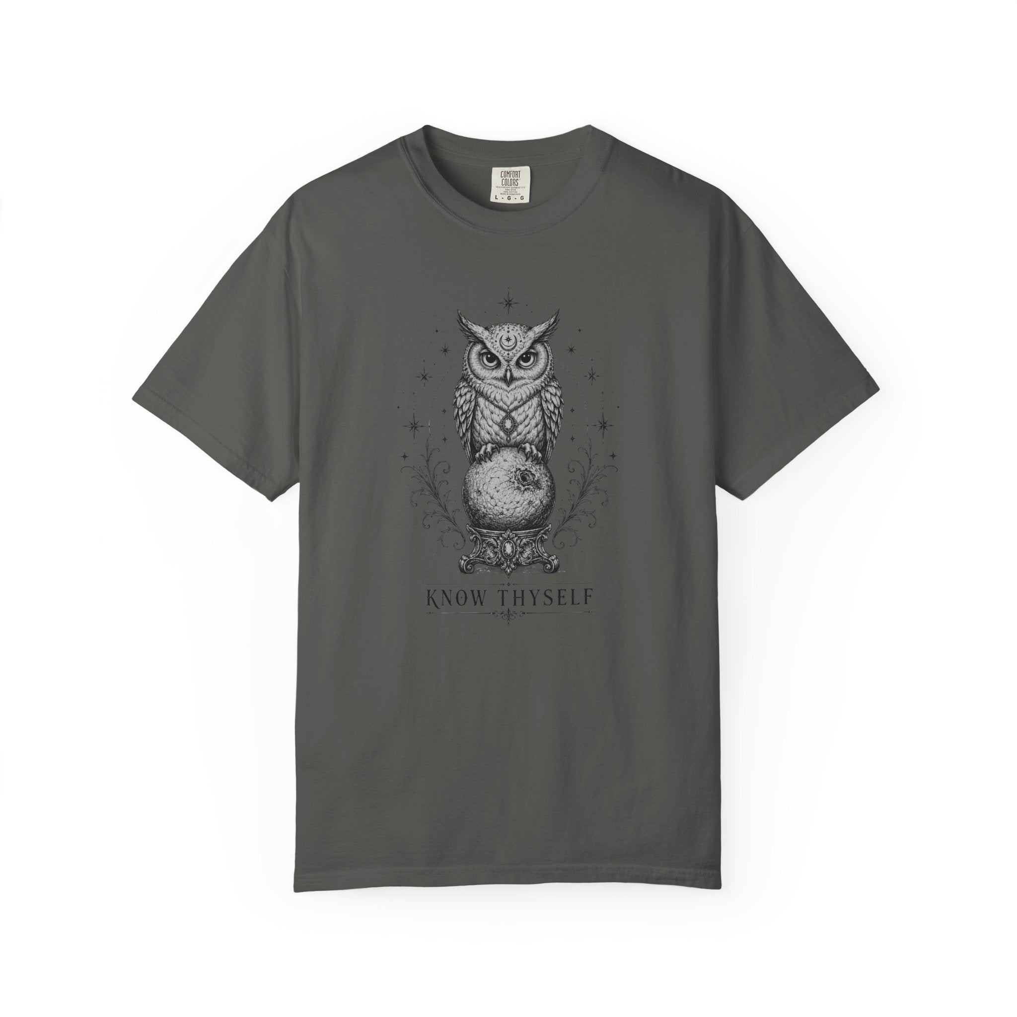 Know Thyself Owl T-Shirt - THE INK OF THE GRIMOIRES - Mystic Owl Graphic Tee