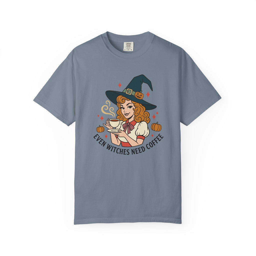 Witch Coffee T-Shirt — "Even Witches Need Coffee" Halloween Tee