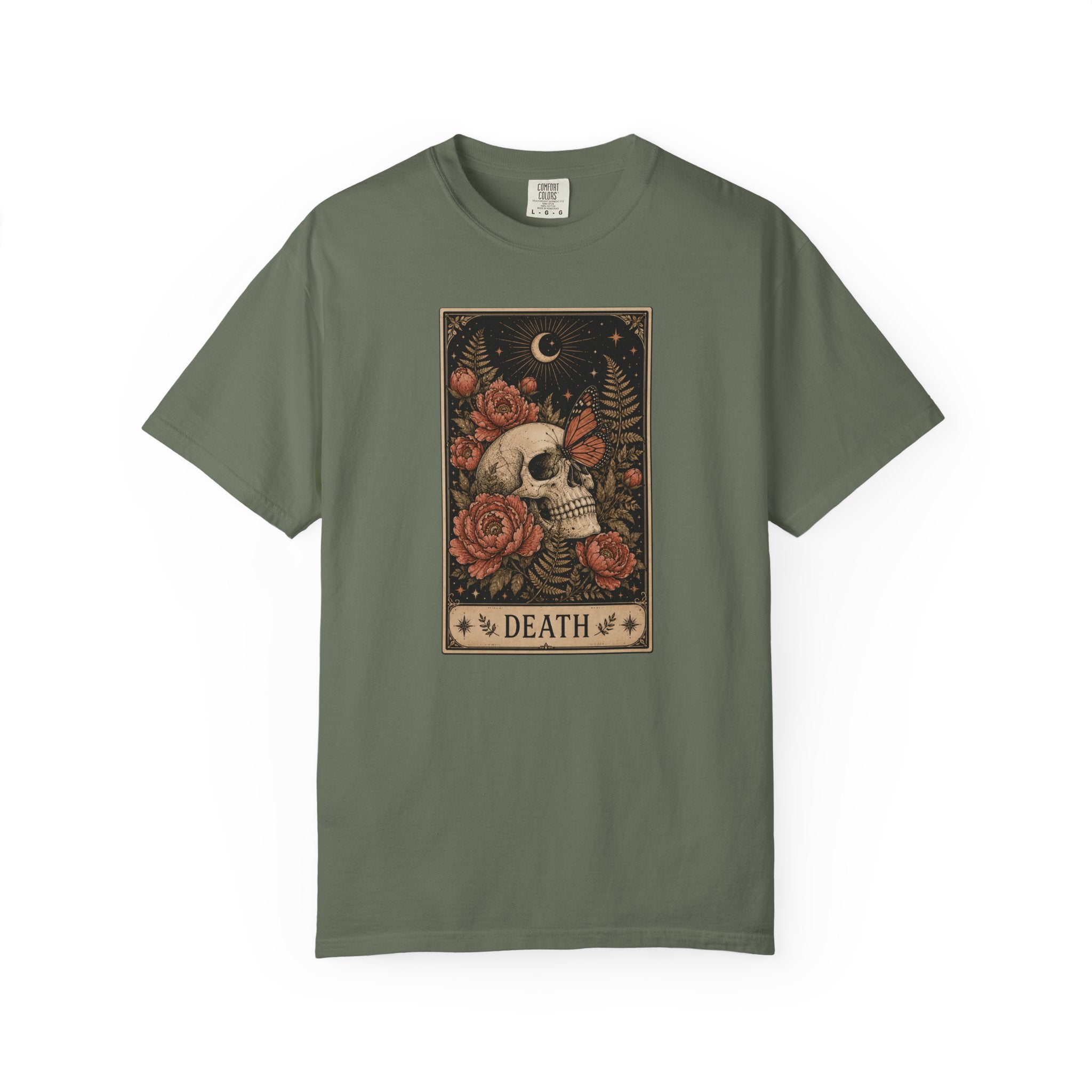 Vintage Death Tarot Card T-Shirt - Floral Skull & Butterfly Tee