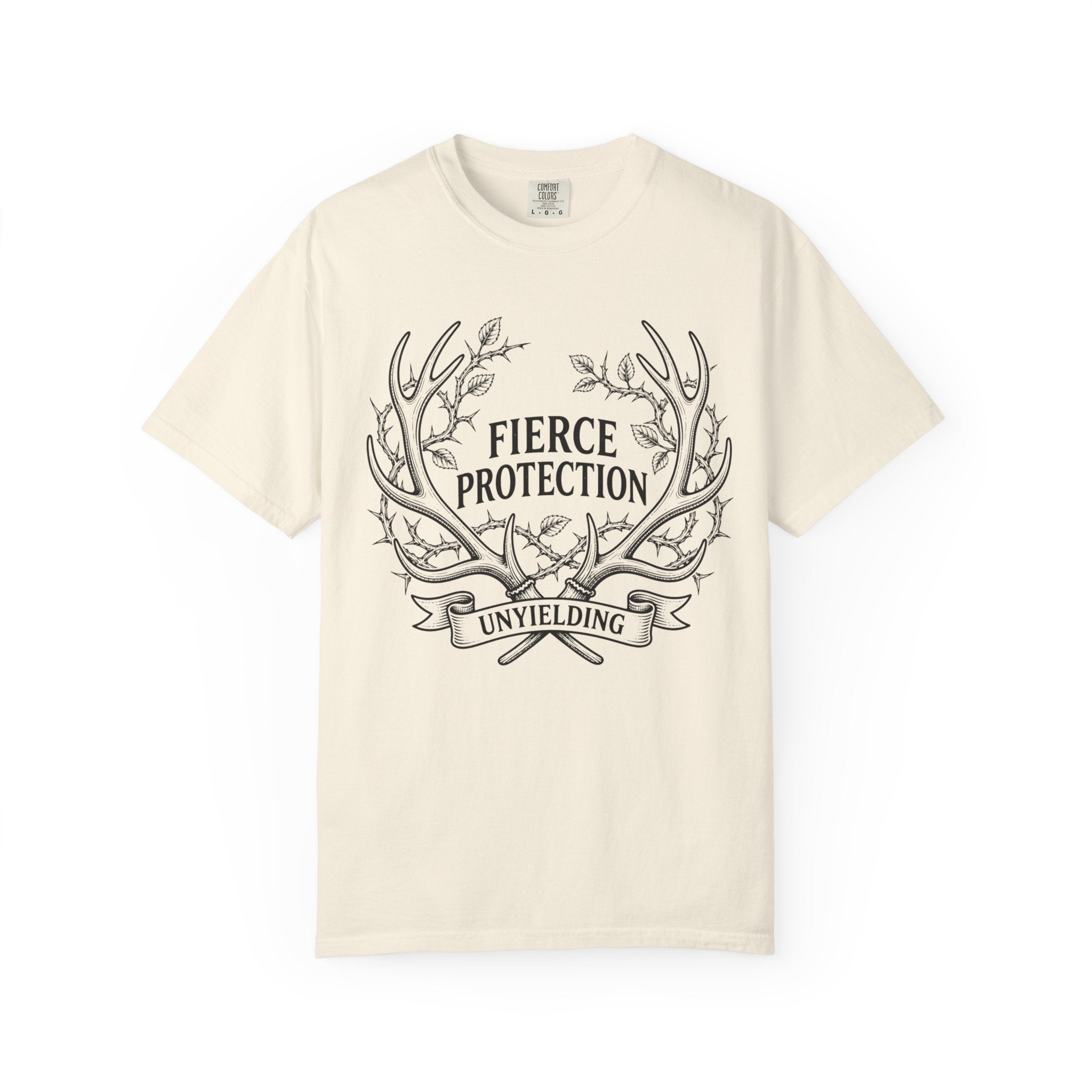 Fierce Protection T-Shirt — 'Fierce Protection, Unyielding' Antler Crest Tee