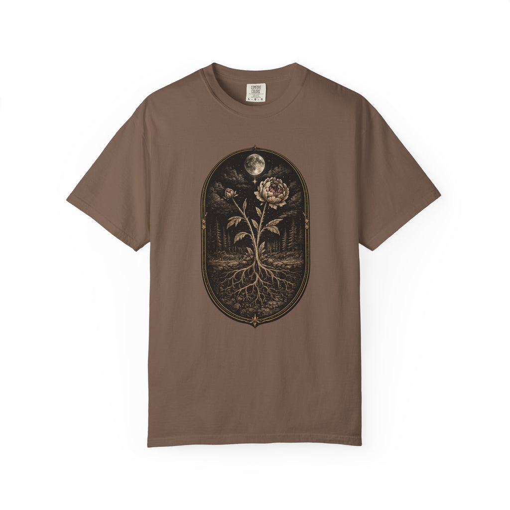 Botanical Moonflower T-Shirt - Vintage Floral with Roots Graphic