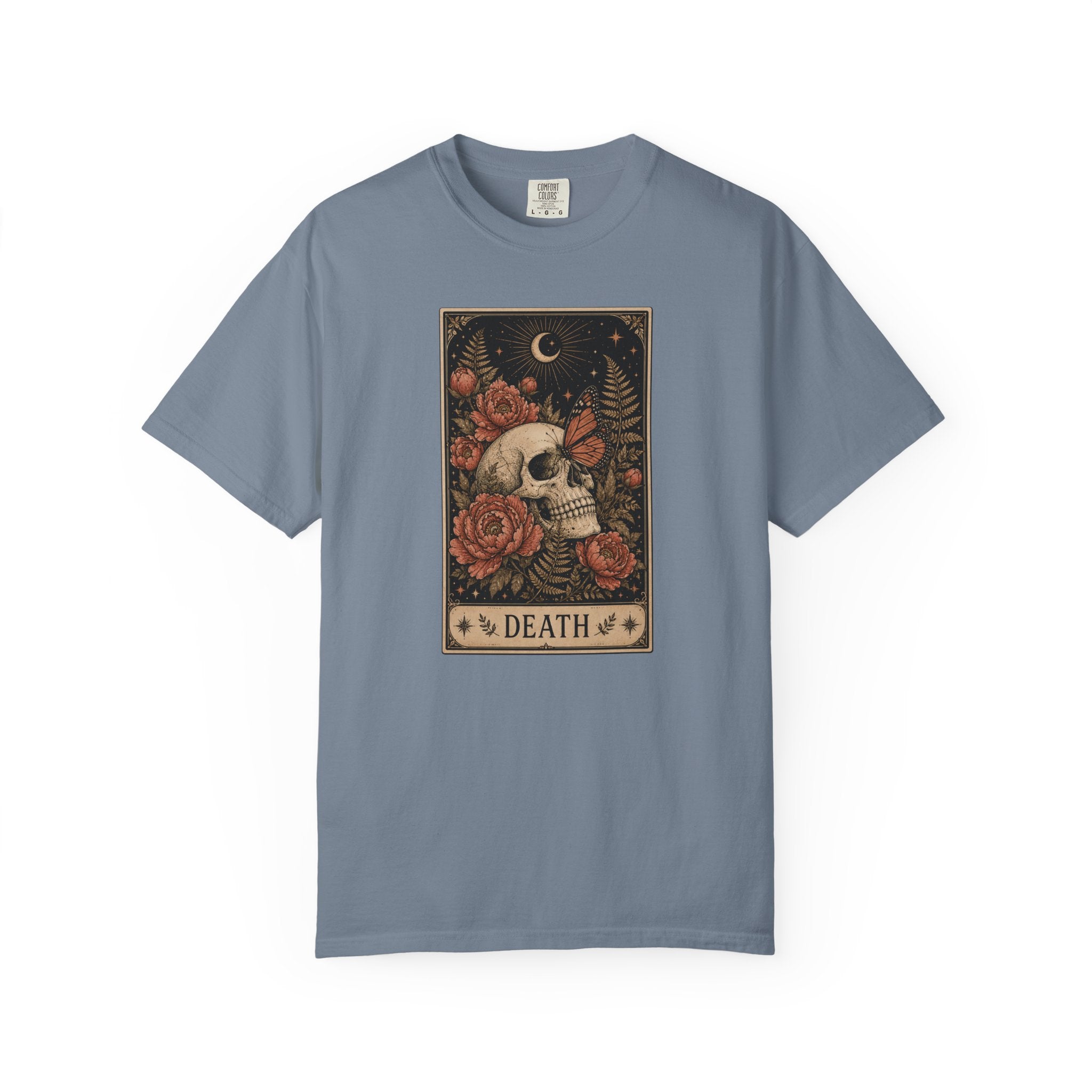 Vintage Death Tarot Card T-Shirt - Floral Skull & Butterfly Tee