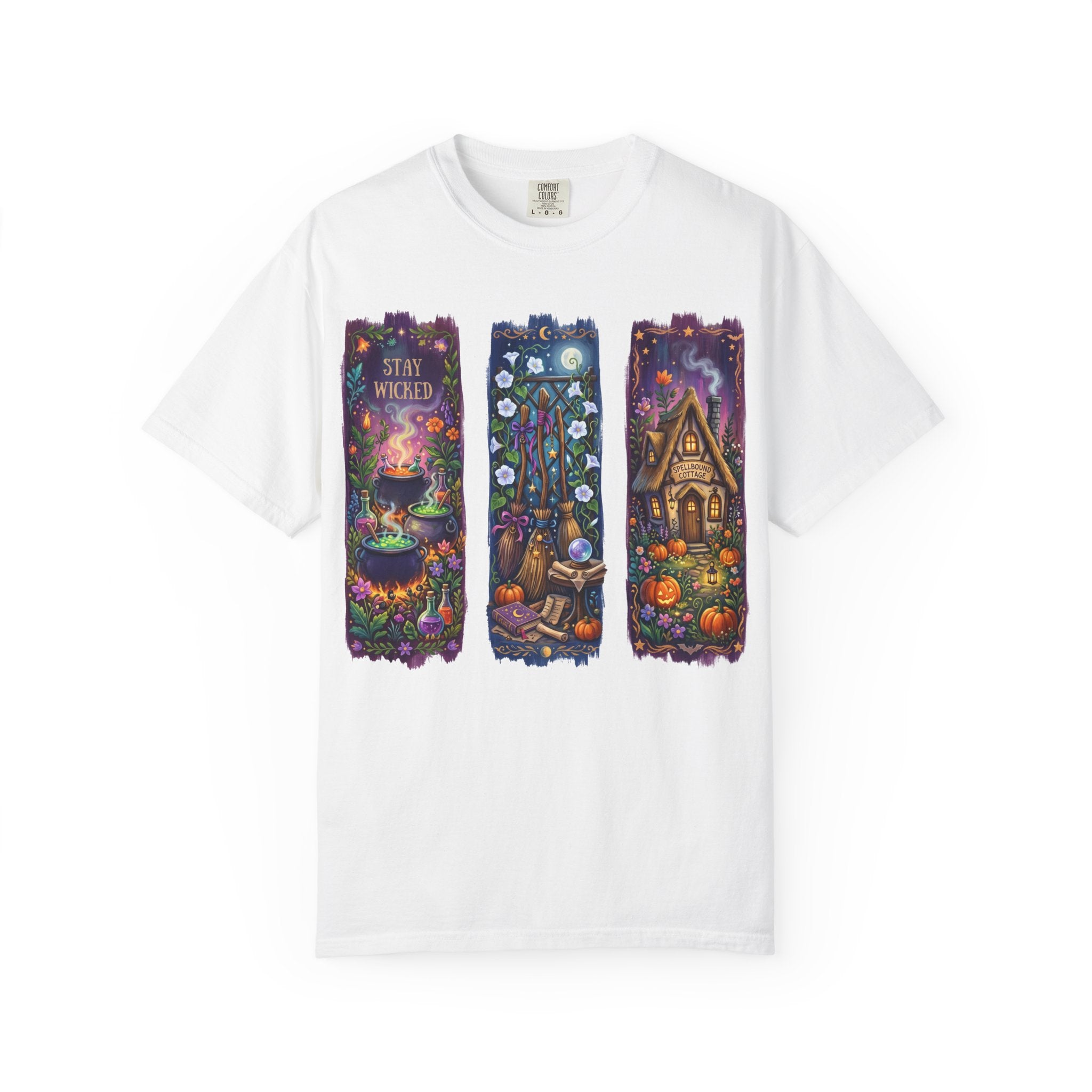 Witchy Autumn Panels T‑Shirt — "Stay Wicked" Halloween Tee