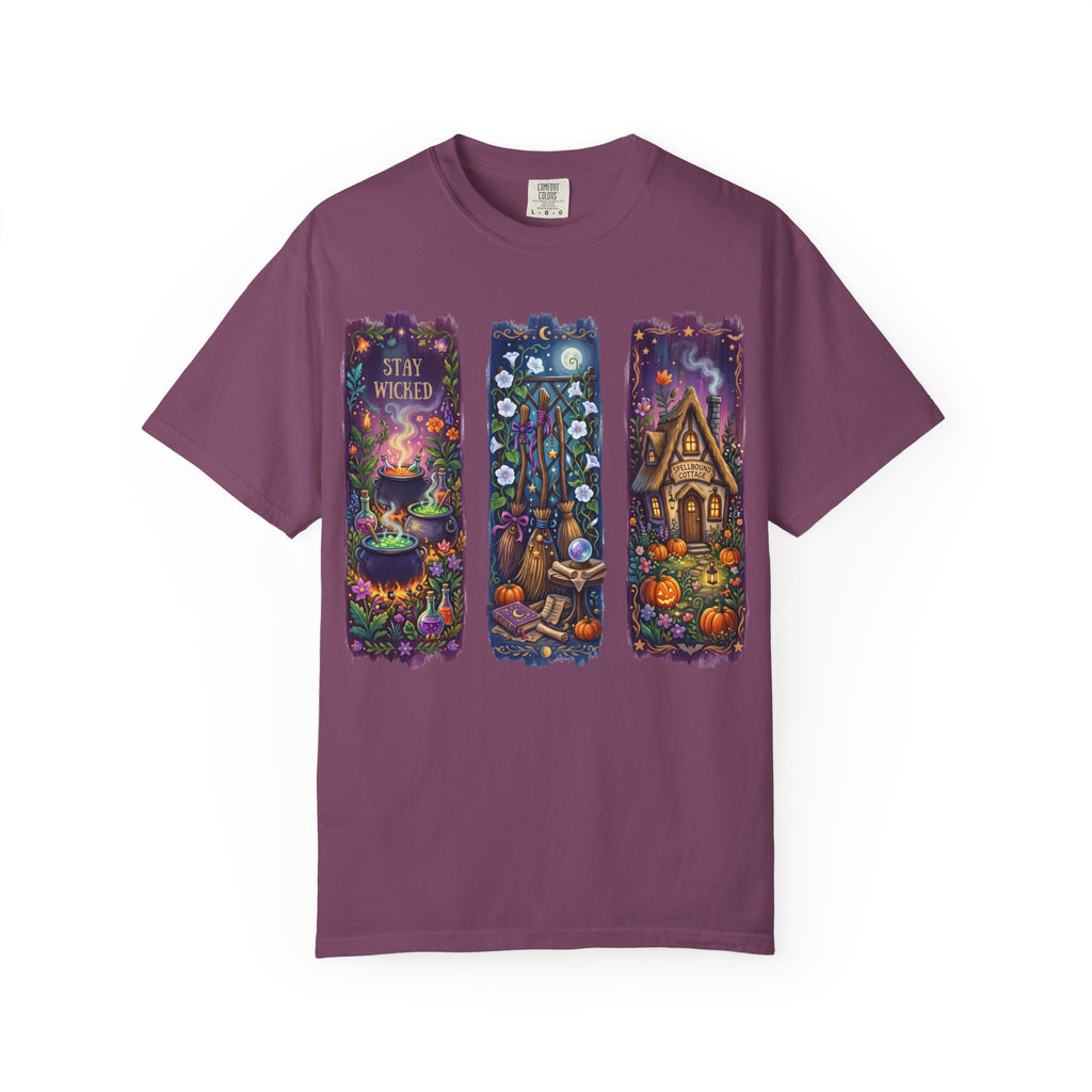 Witchy Autumn Panels T‑Shirt — "Stay Wicked" Halloween Tee
