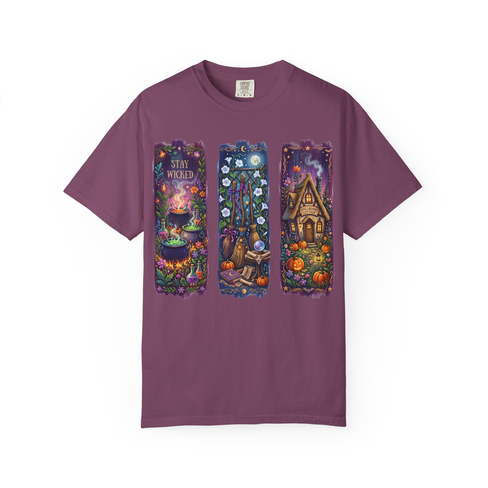 Witchy Autumn Panels T‑Shirt — "Stay Wicked" Halloween Tee