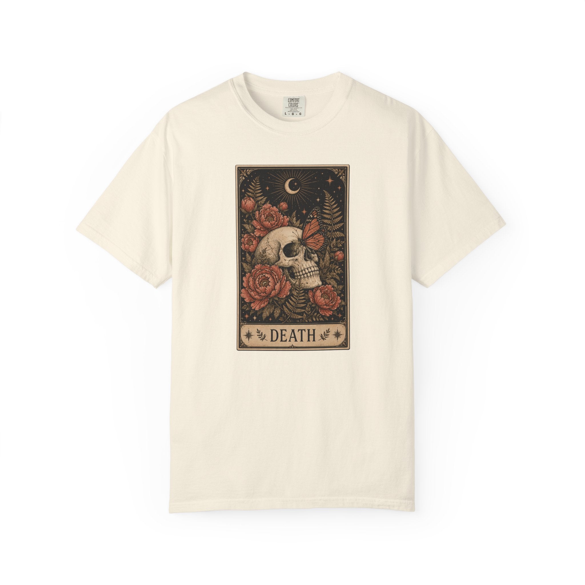 Vintage Death Tarot Card T-Shirt - Floral Skull & Butterfly Tee