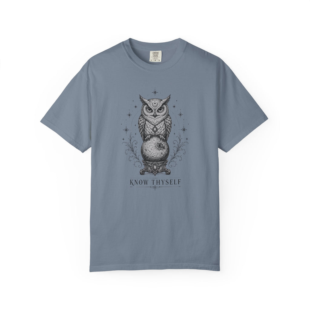 Know Thyself Owl T-Shirt - THE INK OF THE GRIMOIRES - Mystic Owl Graphic Tee
